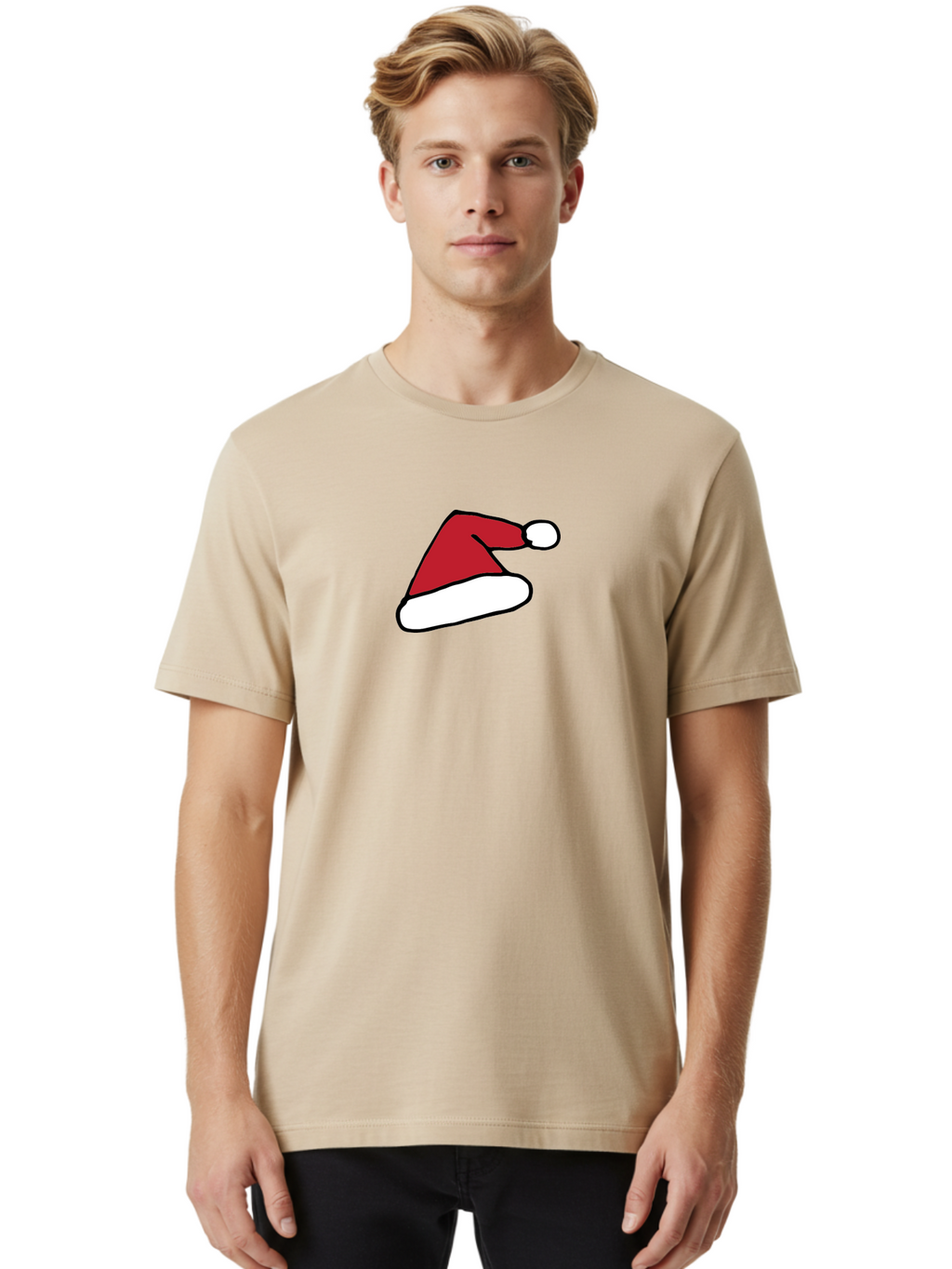 Santa-Hat-1 Men'S Graphic Tee, 100% Cotton, Comfortable Casual Summer Wear, Machine Washable, Christmas Hat, Red And White Hat, Festive Headwear, Holiday Accessory, Cartoon Style, Winter Wear, Santa Claus Hat Aab094