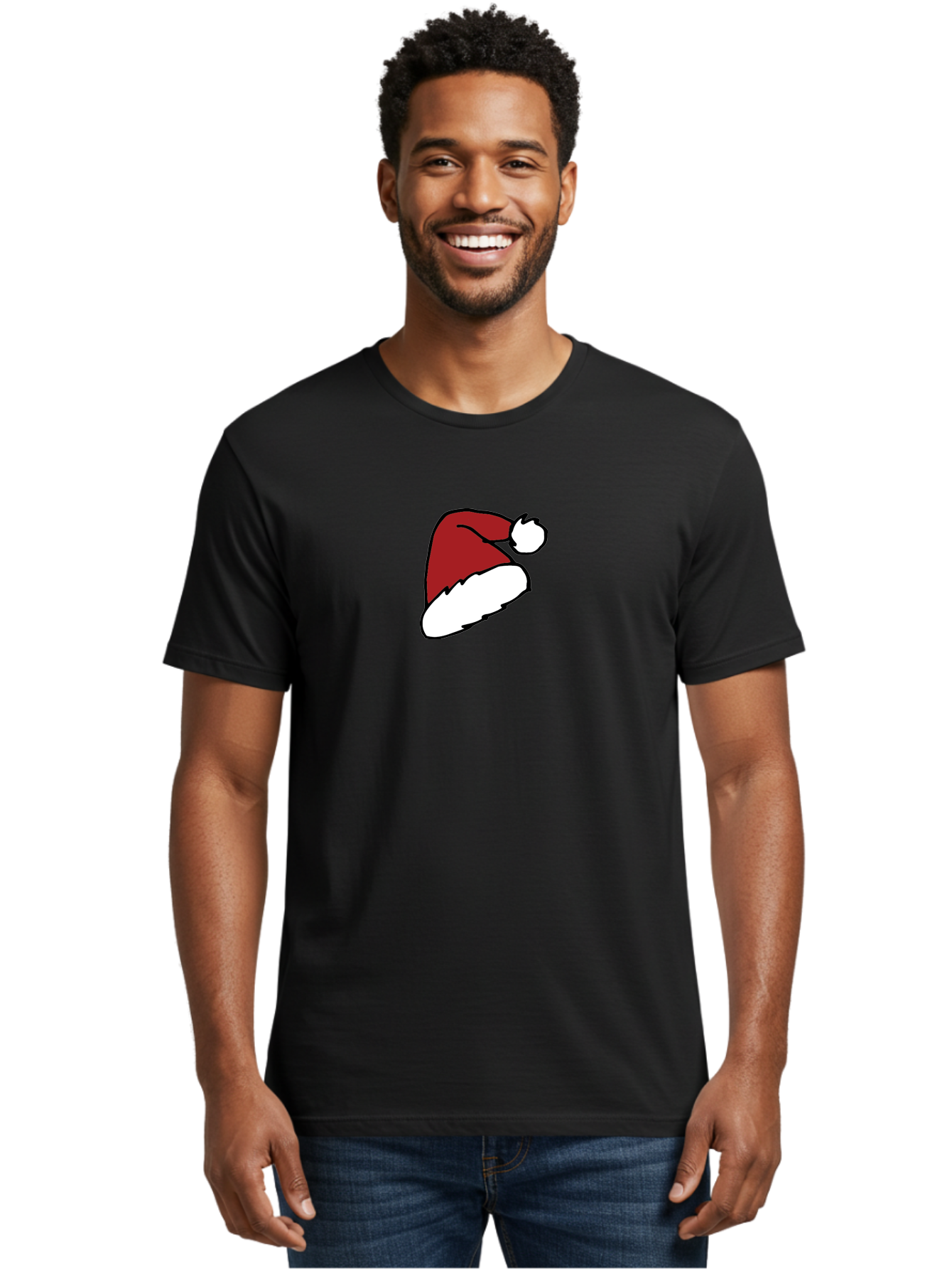 Santa-Hat Men'S Graphic Tee, 100% Cotton, Comfortable Casual Summer Wear, Machine Washable, Red And White Santa Hat, Christmas Accessory, Festive Headwear, Holiday Symbol, Cartoon Illustration, Winter Wear, Seasonal Decoration Aab095