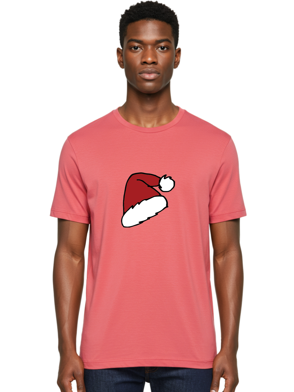 Santa-Hat Men'S Graphic Tee, 100% Cotton, Comfortable Casual Summer Wear, Machine Washable, Red And White Santa Hat, Christmas Accessory, Festive Headwear, Holiday Symbol, Cartoon Illustration, Winter Wear, Seasonal Decoration Aab095