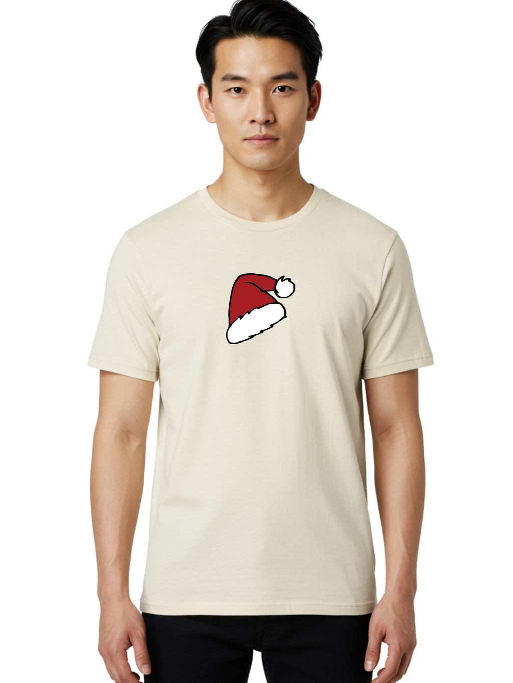 Santa-Hat Men'S Graphic Tee, 100% Cotton, Comfortable Casual Summer Wear, Machine Washable, Red And White Santa Hat, Christmas Accessory, Festive Headwear, Holiday Symbol, Cartoon Illustration, Winter Wear, Seasonal Decoration Aab095