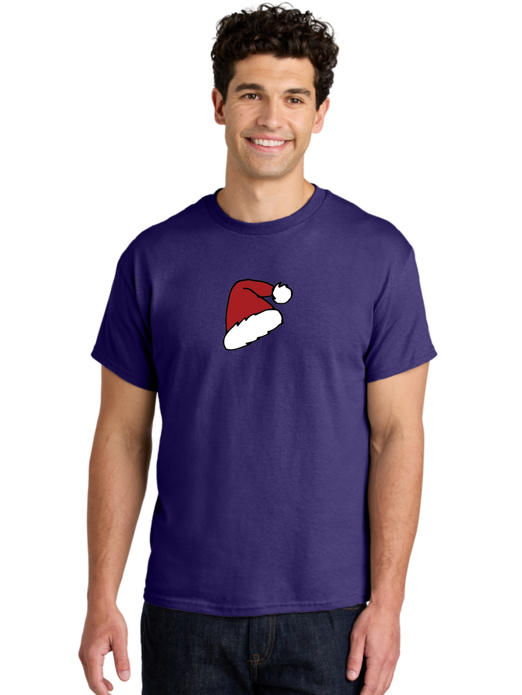 Santa-Hat Men'S Graphic Tee, 100% Cotton, Comfortable Casual Summer Wear, Machine Washable, Red And White Santa Hat, Christmas Accessory, Festive Headwear, Holiday Symbol, Cartoon Illustration, Winter Wear, Seasonal Decoration Aab095