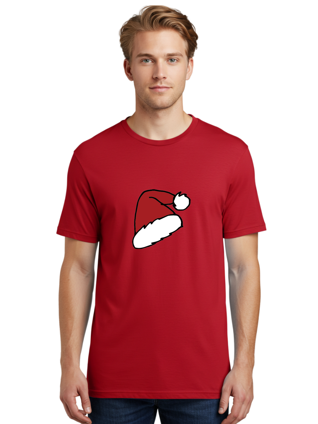 Santa-Hat Men'S Graphic Tee, 100% Cotton, Comfortable Casual Summer Wear, Machine Washable, Red And White Santa Hat, Christmas Accessory, Festive Headwear, Holiday Symbol, Cartoon Illustration, Winter Wear, Seasonal Decoration Aab095