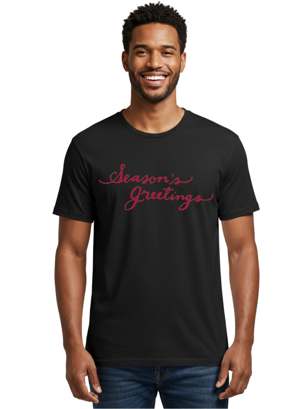 Season-S-Greetings-1 Men'S Graphic Tee, 100% Cotton, Comfortable Casual Summer Wear, Machine Washable, Season'S Greetings, Holiday Message, Festive Greeting, Cursive Text, Christmas Wishes, Holiday Season, Red And Green Color Scheme Aab099