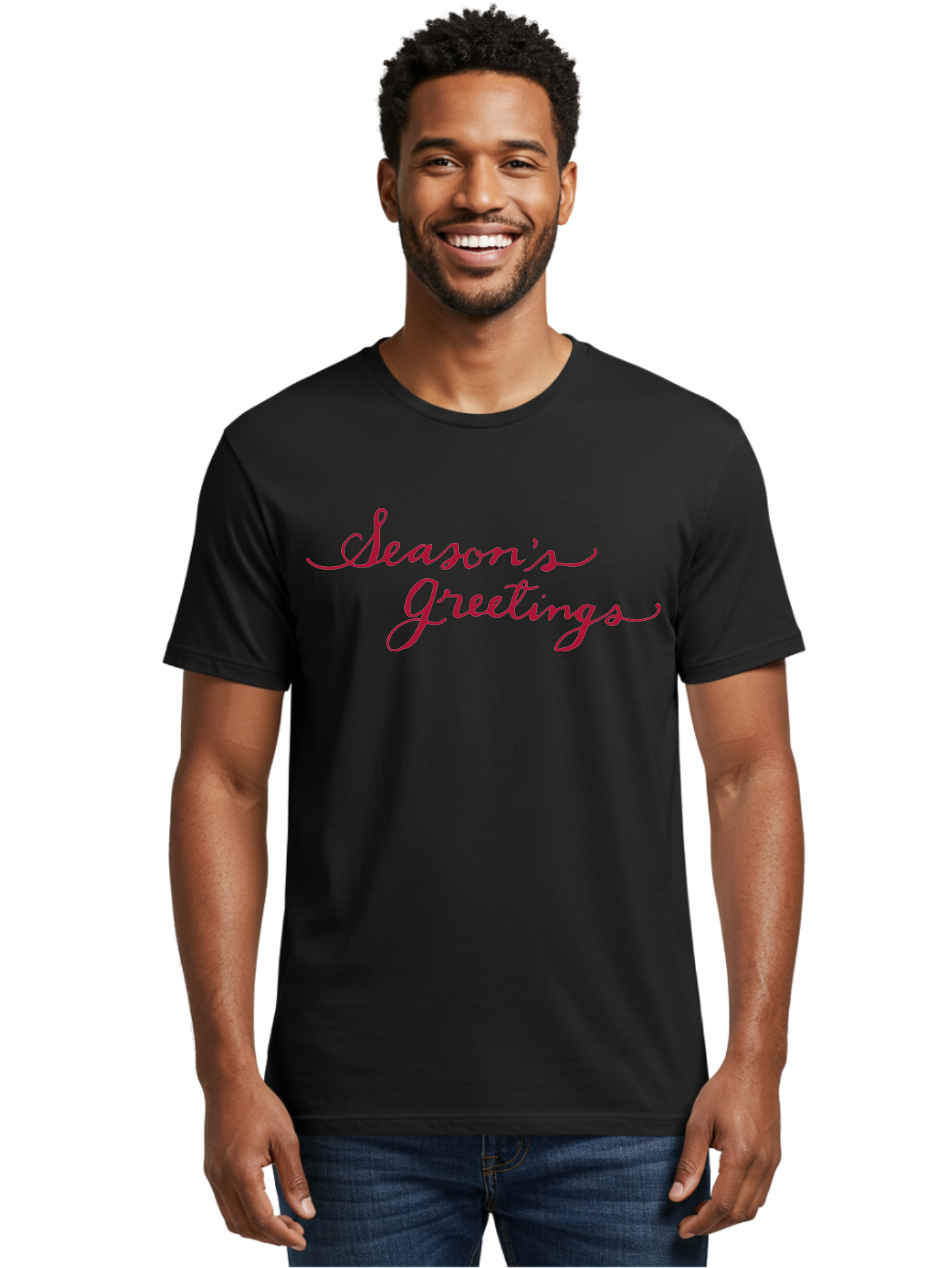 Season-S-Greetings-1 Men'S Graphic Tee, 100% Cotton, Comfortable Casual Summer Wear, Machine Washable, Season'S Greetings, Holiday Message, Festive Greeting, Cursive Text, Christmas Wishes, Holiday Season, Red And Green Color Scheme Aab099