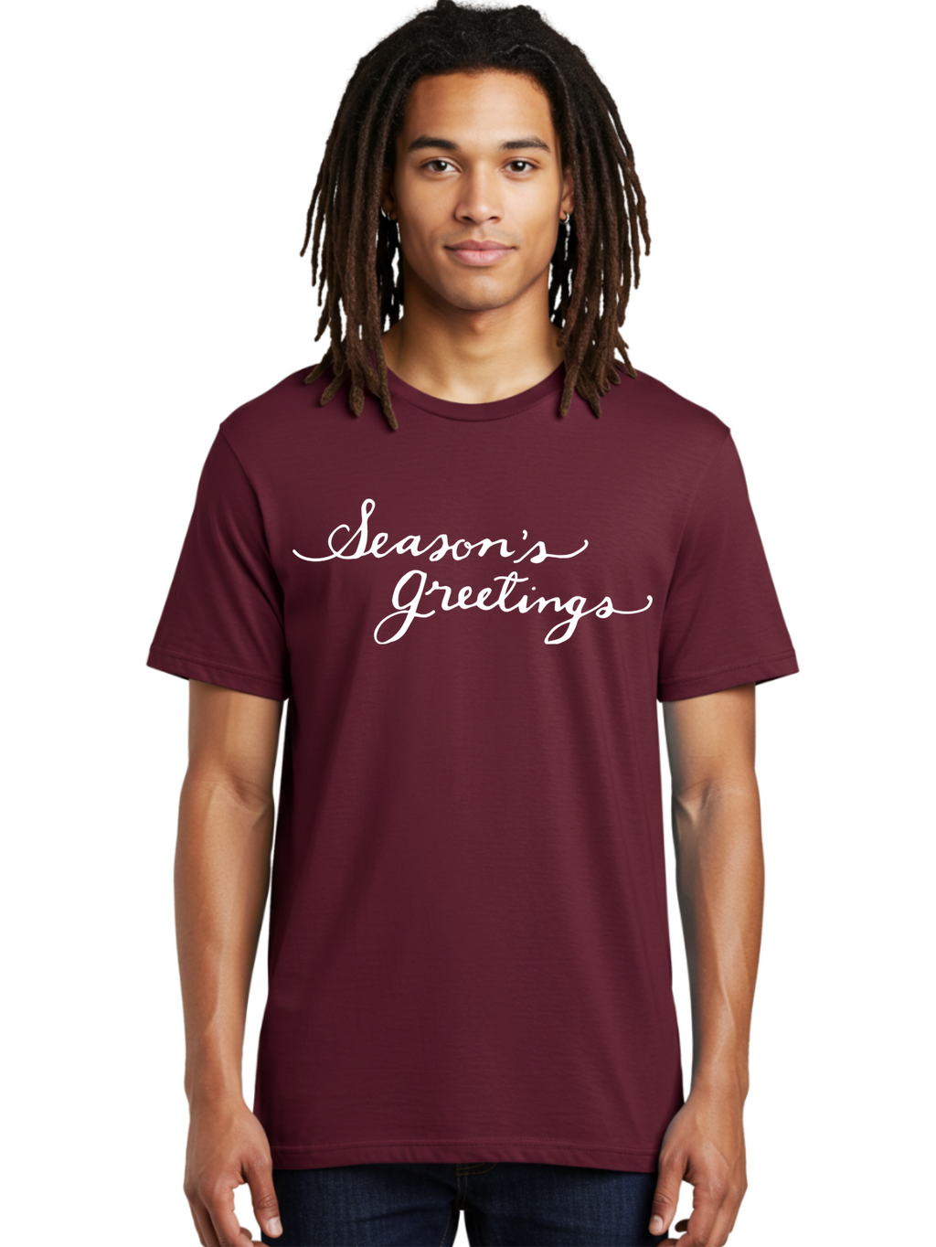 Season-S-Greetings Men'S Graphic Tee, 100% Cotton, Comfortable Casual Summer Wear, Machine Washable, Season'S Greetings, Holiday Message, Festive Greeting, Christmas Wishes, White Cursive Text, Elegant Script, Winter Season Aab100