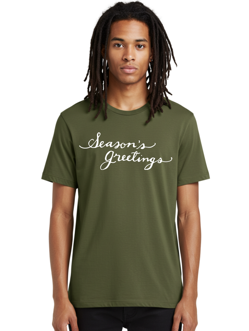 Season-S-Greetings Men'S Graphic Tee, 100% Cotton, Comfortable Casual Summer Wear, Machine Washable, Season'S Greetings, Holiday Message, Festive Greeting, Christmas Wishes, White Cursive Text, Elegant Script, Winter Season Aab100