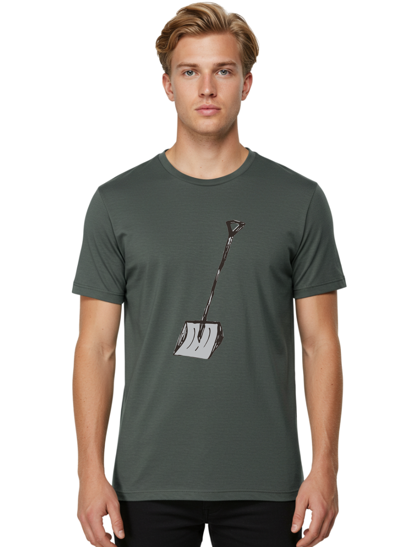 Shovel-1 Men'S Graphic Tee, 100% Cotton, Comfortable Casual Summer Wear, Machine Washable, Handheld Shovel, Gardening Tool, Digging Equipment, Metal Handle, Curved Blade, Rectangular Head, Simple Design, Illustration Style, Black Outline Aab101