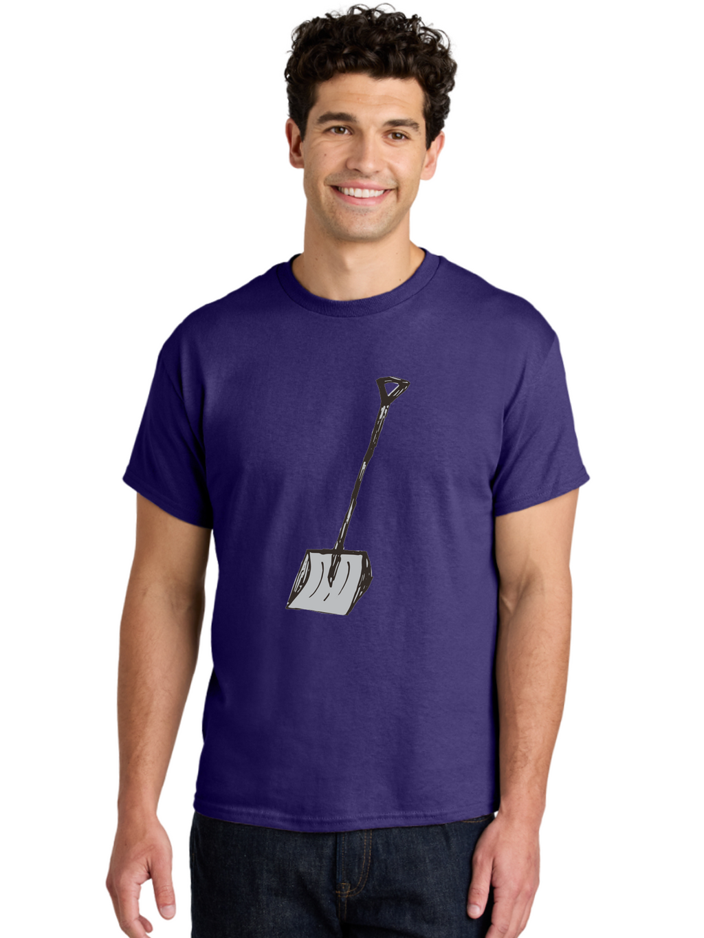 Shovel-1 Men'S Graphic Tee, 100% Cotton, Comfortable Casual Summer Wear, Machine Washable, Handheld Shovel, Gardening Tool, Digging Equipment, Metal Handle, Curved Blade, Rectangular Head, Simple Design, Illustration Style, Black Outline Aab101
