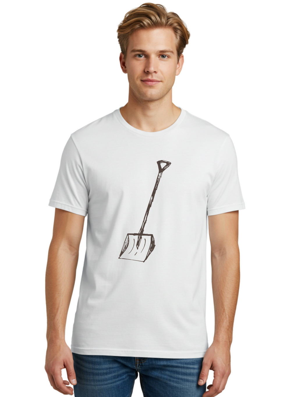 Shovel Men'S Graphic Tee, 100% Cotton, Comfortable Casual Summer Wear, Machine Washable, Hand-Drawn Shovel, Gardening Tool, Yard Work, Digging Equipment, Manual Labor, Simple Illustration, Garden Shovel Aab102