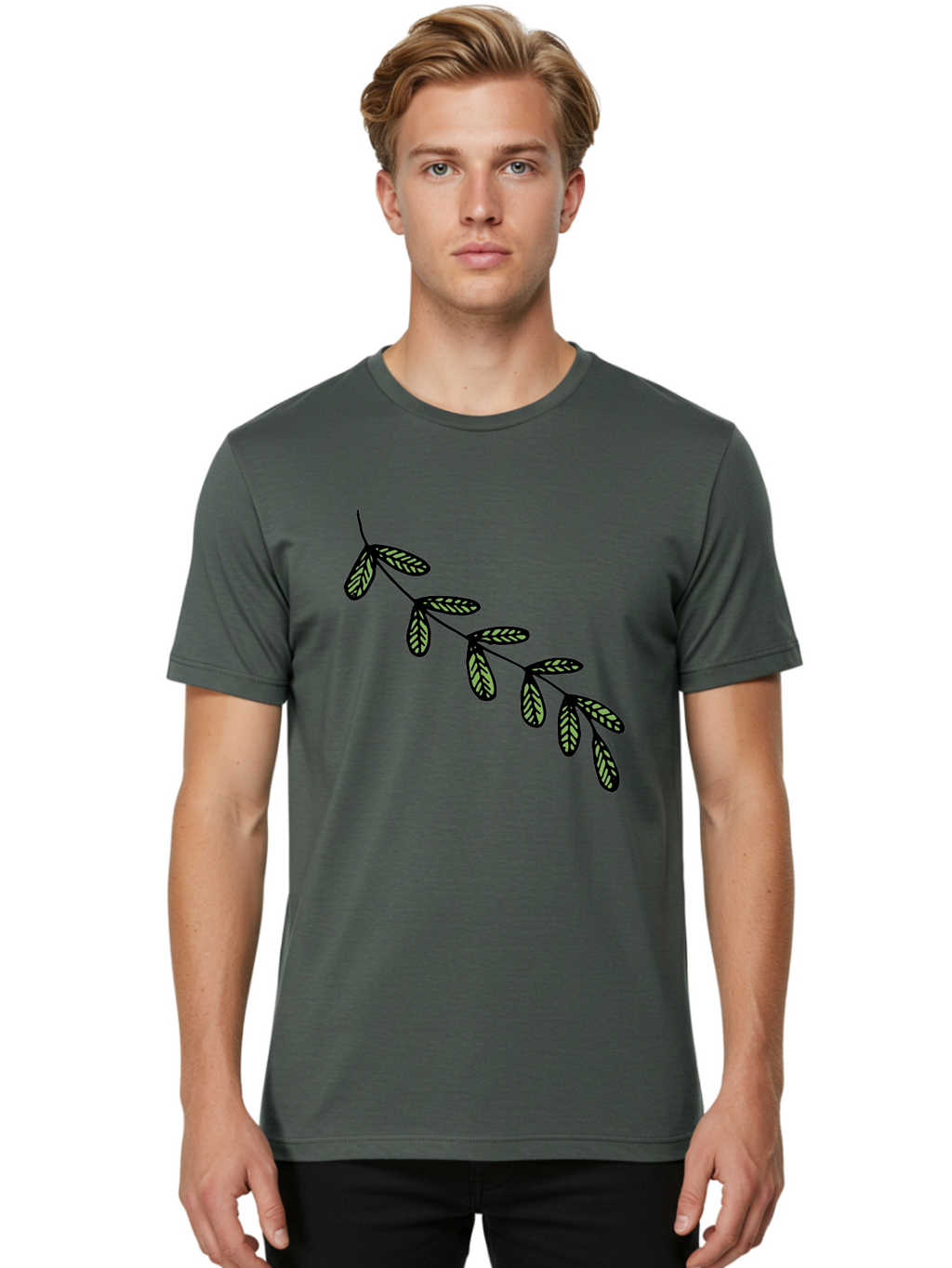 Simple-Leaves Men'S Graphic Tee, 100% Cotton, Comfortable Casual Summer Wear, Machine Washable, Simple Leaf Illustration, Minimalist Leaf Design, Black Leaves, Leaf Pattern, Botanical Art, Leaf Texture, Nature-Inspired Graphics Aab104