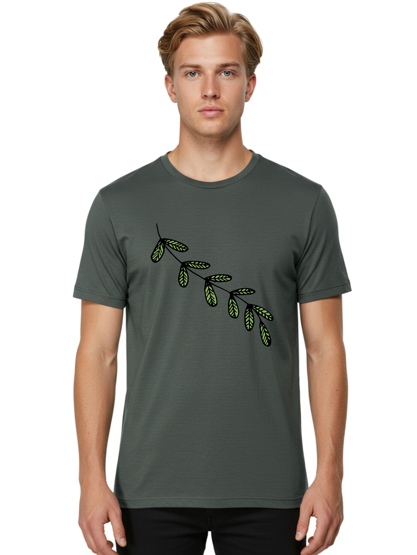 Simple-Leaves Men'S Graphic Tee, 100% Cotton, Comfortable Casual Summer Wear, Machine Washable, Simple Leaf Illustration, Minimalist Leaf Design, Black Leaves, Leaf Pattern, Botanical Art, Leaf Texture, Nature-Inspired Graphics Aab104