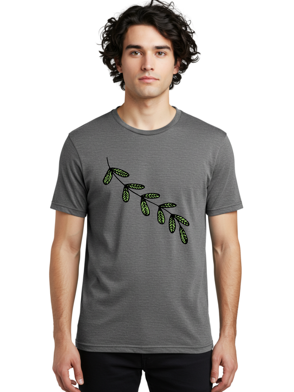 Simple-Leaves Men'S Graphic Tee, 100% Cotton, Comfortable Casual Summer Wear, Machine Washable, Simple Leaf Illustration, Minimalist Leaf Design, Black Leaves, Leaf Pattern, Botanical Art, Leaf Texture, Nature-Inspired Graphics Aab104