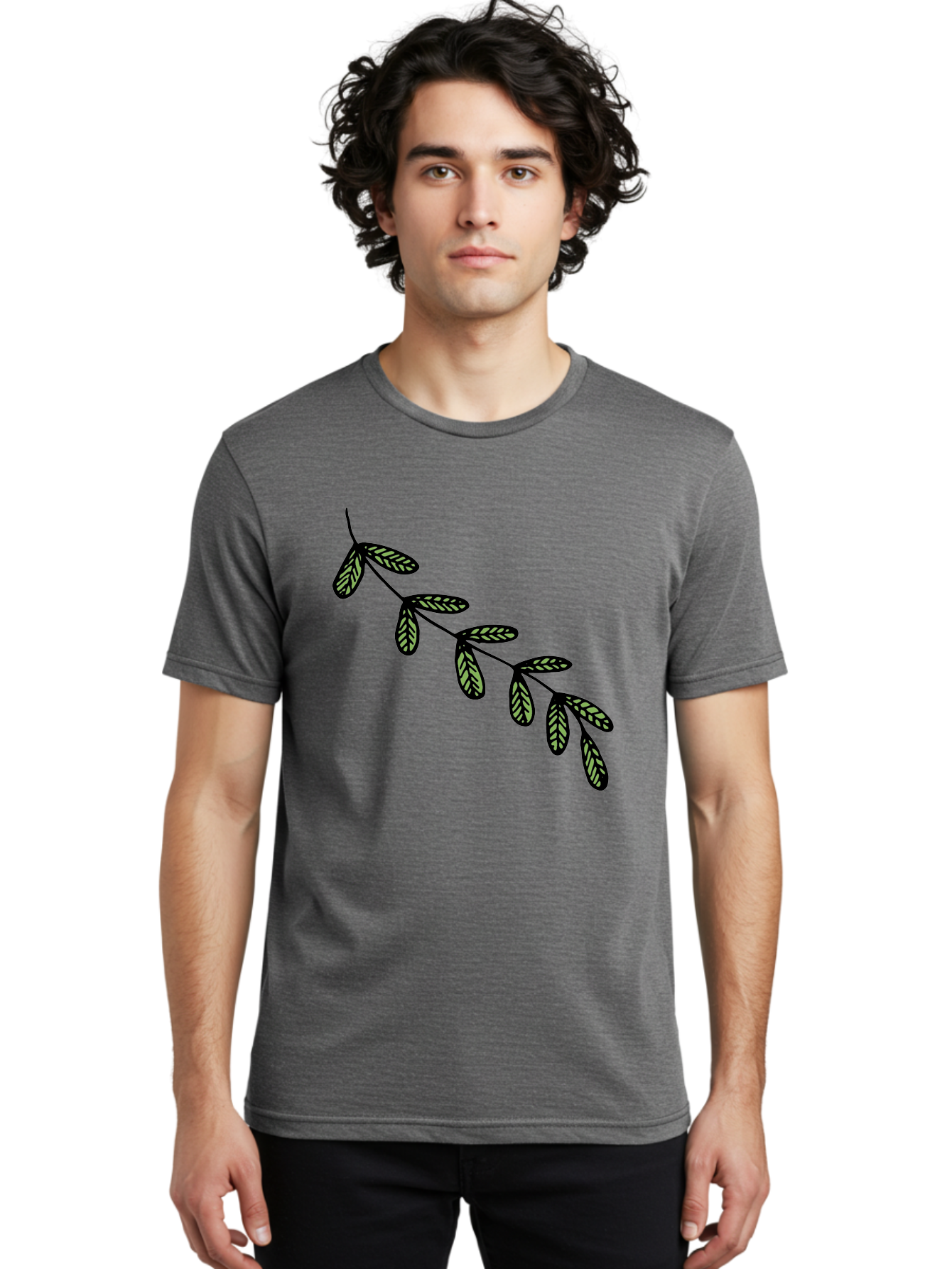 Simple-Leaves Men'S Graphic Tee, 100% Cotton, Comfortable Casual Summer Wear, Machine Washable, Simple Leaf Illustration, Minimalist Leaf Design, Black Leaves, Leaf Pattern, Botanical Art, Leaf Texture, Nature-Inspired Graphics Aab104