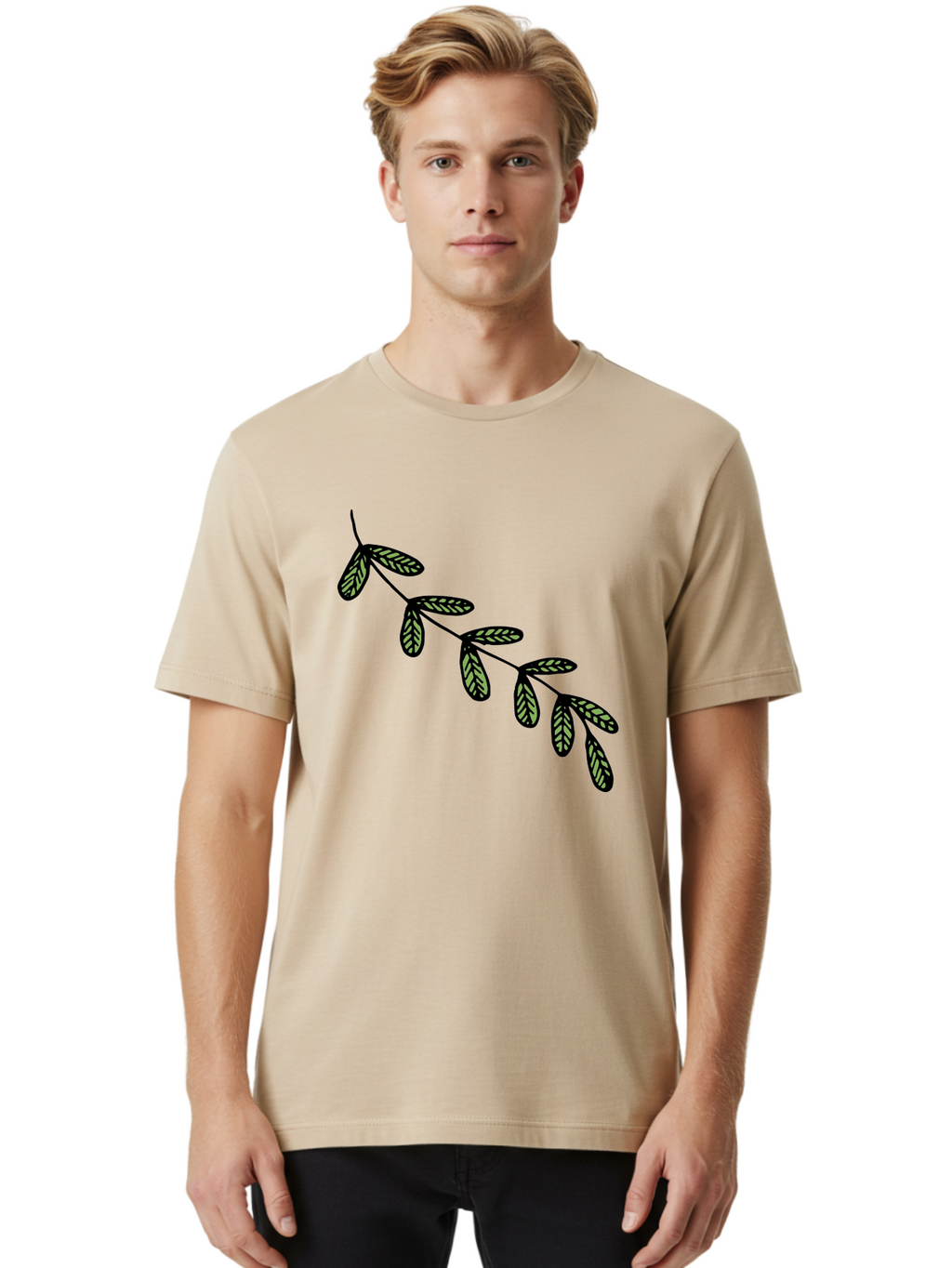 Simple-Leaves Men'S Graphic Tee, 100% Cotton, Comfortable Casual Summer Wear, Machine Washable, Simple Leaf Illustration, Minimalist Leaf Design, Black Leaves, Leaf Pattern, Botanical Art, Leaf Texture, Nature-Inspired Graphics Aab104