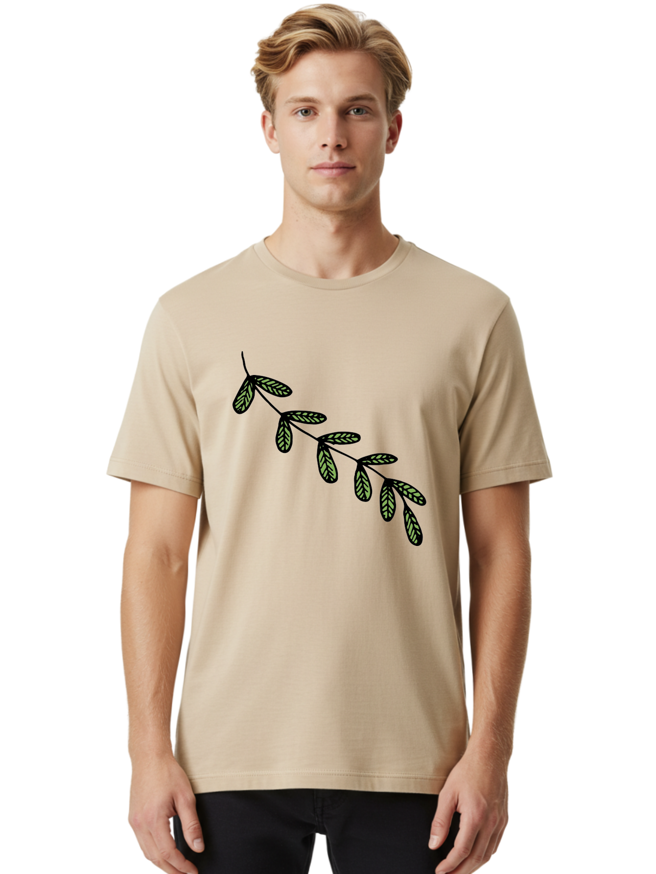 Simple-Leaves Men'S Graphic Tee, 100% Cotton, Comfortable Casual Summer Wear, Machine Washable, Simple Leaf Illustration, Minimalist Leaf Design, Black Leaves, Leaf Pattern, Botanical Art, Leaf Texture, Nature-Inspired Graphics Aab104