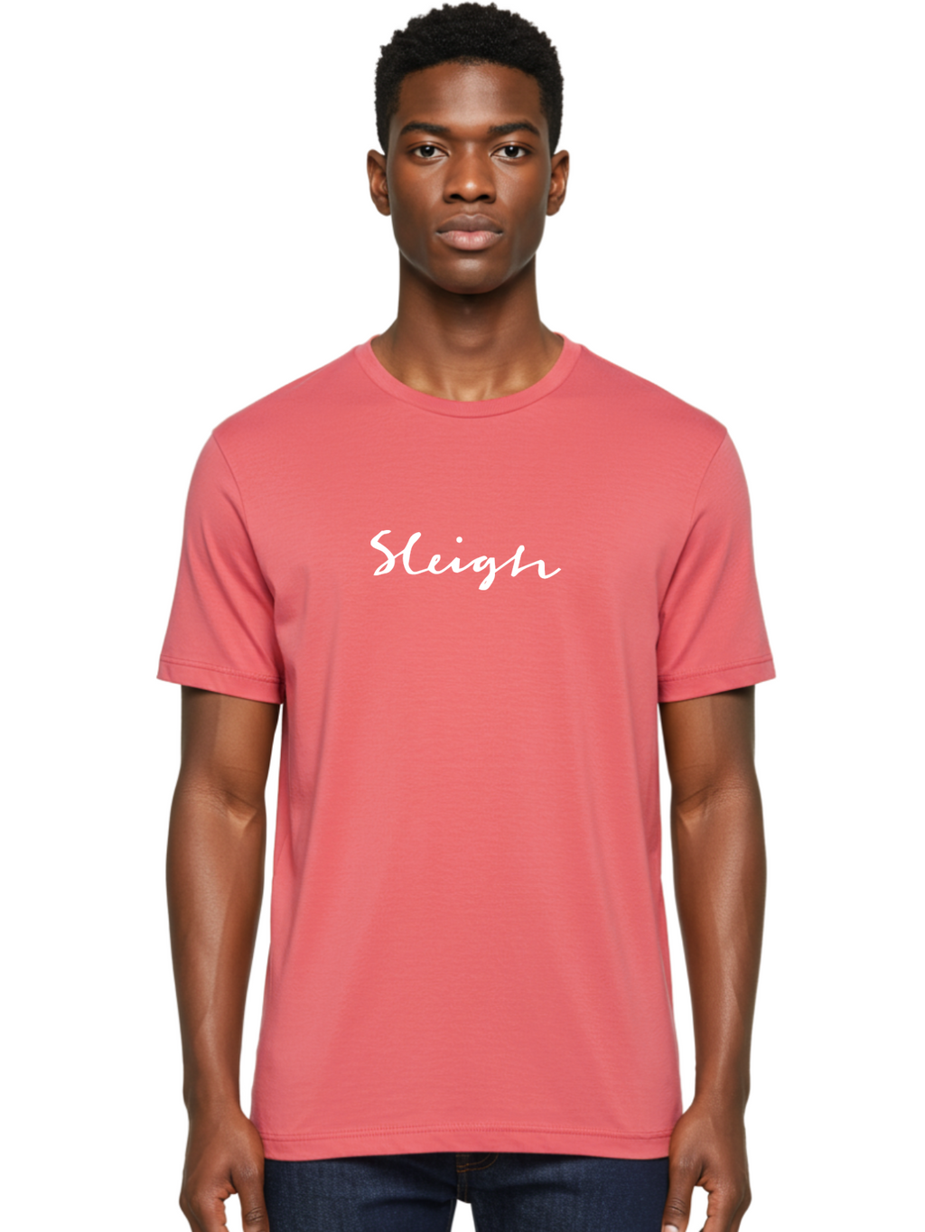 Sleigh-1 Men'S Graphic Tee, 100% Cotton, Comfortable Casual Summer Wear, Machine Washable, Sleigh, Festive, Holiday, Winter Season, Cursive Text, White Font, Christmas Theme, Seasonal Decoration Aab105