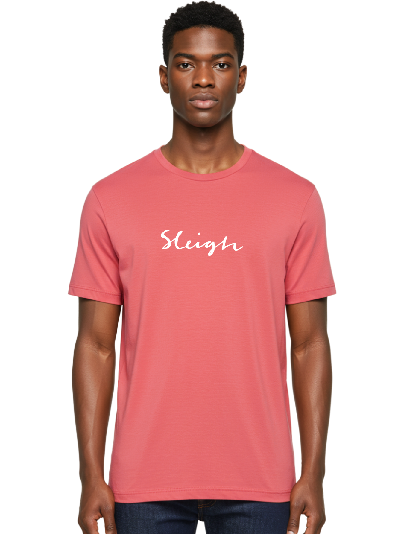 Sleigh-1 Men'S Graphic Tee, 100% Cotton, Comfortable Casual Summer Wear, Machine Washable, Sleigh, Festive, Holiday, Winter Season, Cursive Text, White Font, Christmas Theme, Seasonal Decoration Aab105