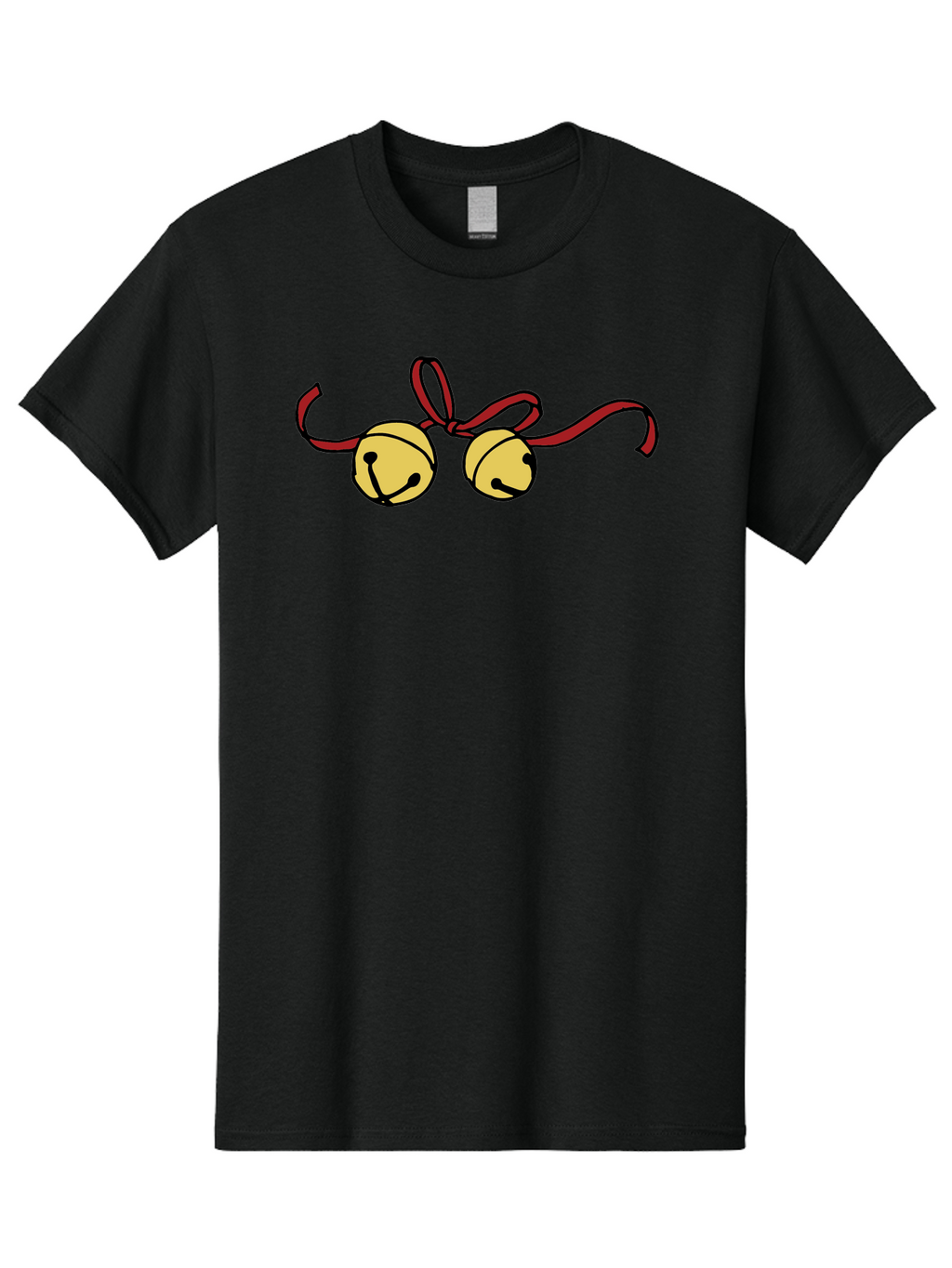 Sleigh-Bells Men'S Graphic Tee, 100% Cotton, Comfortable Casual Summer Wear, Machine Washable, Sleigh Bells, Jingle Bells, Red Ribbon, Festive Decor, Christmas Decorations, Holiday Cheer, Winter Wonderland, Cartoon Illustration, Yellow Bells Aab107