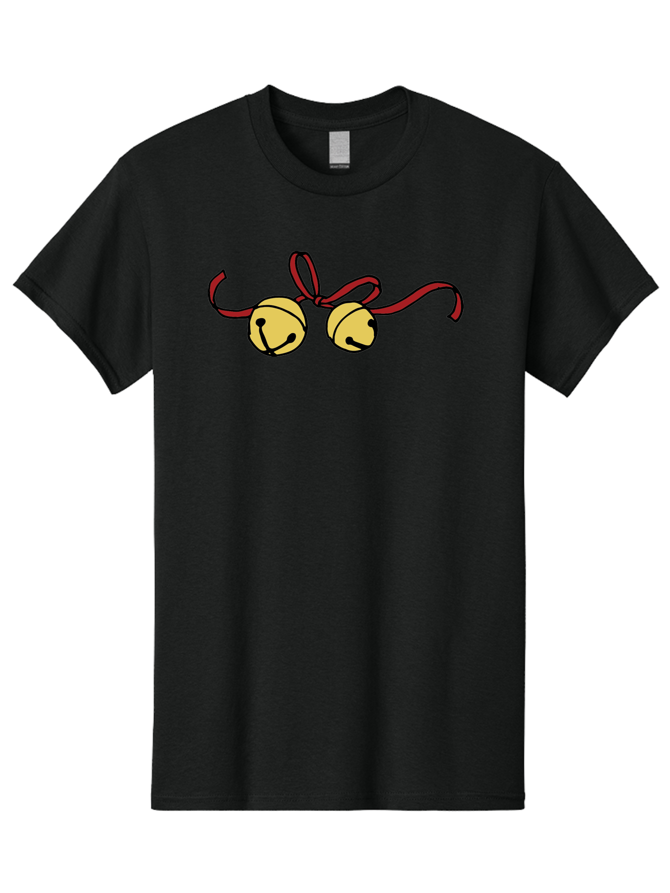 Sleigh-Bells Men'S Graphic Tee, 100% Cotton, Comfortable Casual Summer Wear, Machine Washable, Sleigh Bells, Jingle Bells, Red Ribbon, Festive Decor, Christmas Decorations, Holiday Cheer, Winter Wonderland, Cartoon Illustration, Yellow Bells Aab107