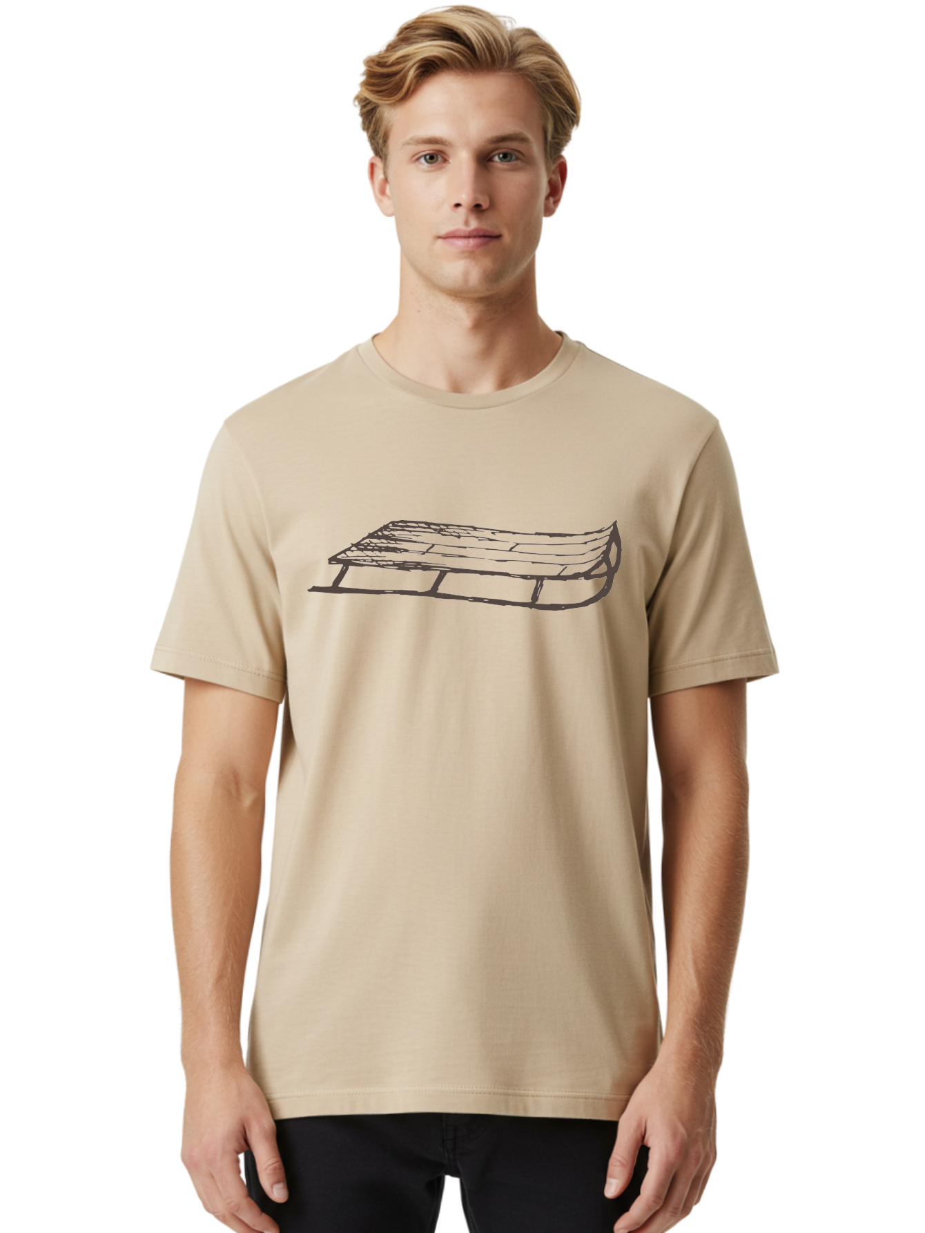 Sleigh Men'S Graphic Tee, 100% Cotton, Comfortable Casual Summer Wear, Machine Washable, Winter Sled, Festive Season, Snow Ride, Joyful Activity, Wooden Frame, Curved Runners, Holiday Fun, Winter Sport, Snowy Landscape, Cold Weather, Aab109