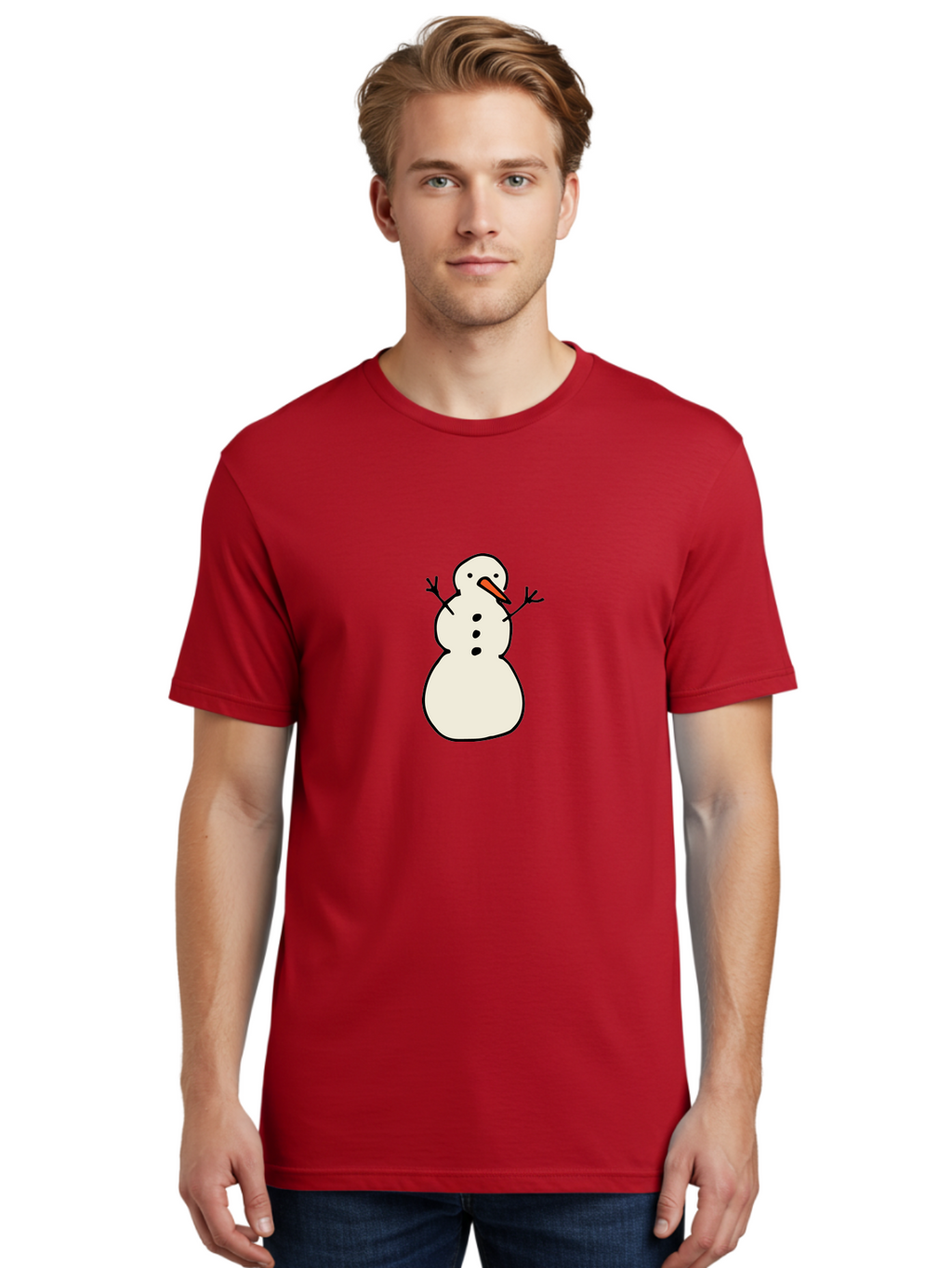 Snowman-1 Men'S Graphic Tee, 100% Cotton, Comfortable Casual Summer Wear, Machine Washable, Cartoon Snowman, White Snowman, Orange Nose, Black Dots, Winter Character, Festive Figure, Snowball Body, Simple Design, Cute Illustration, Aab124