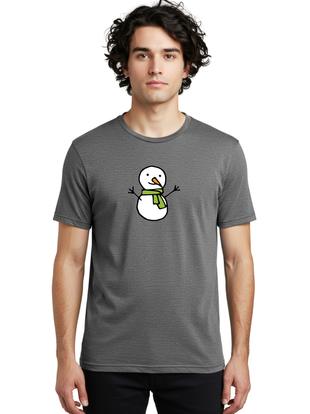 Snowman-4 Men'S Graphic Tee, 100% Cotton, Comfortable Casual Summer Wear, Machine Washable, Cartoon Snowman, Smiling Snowman, Winter Character, Green Scarf, Orange Nose, Friendly Snowman, Christmas Character, Digital Illustration, Aab127