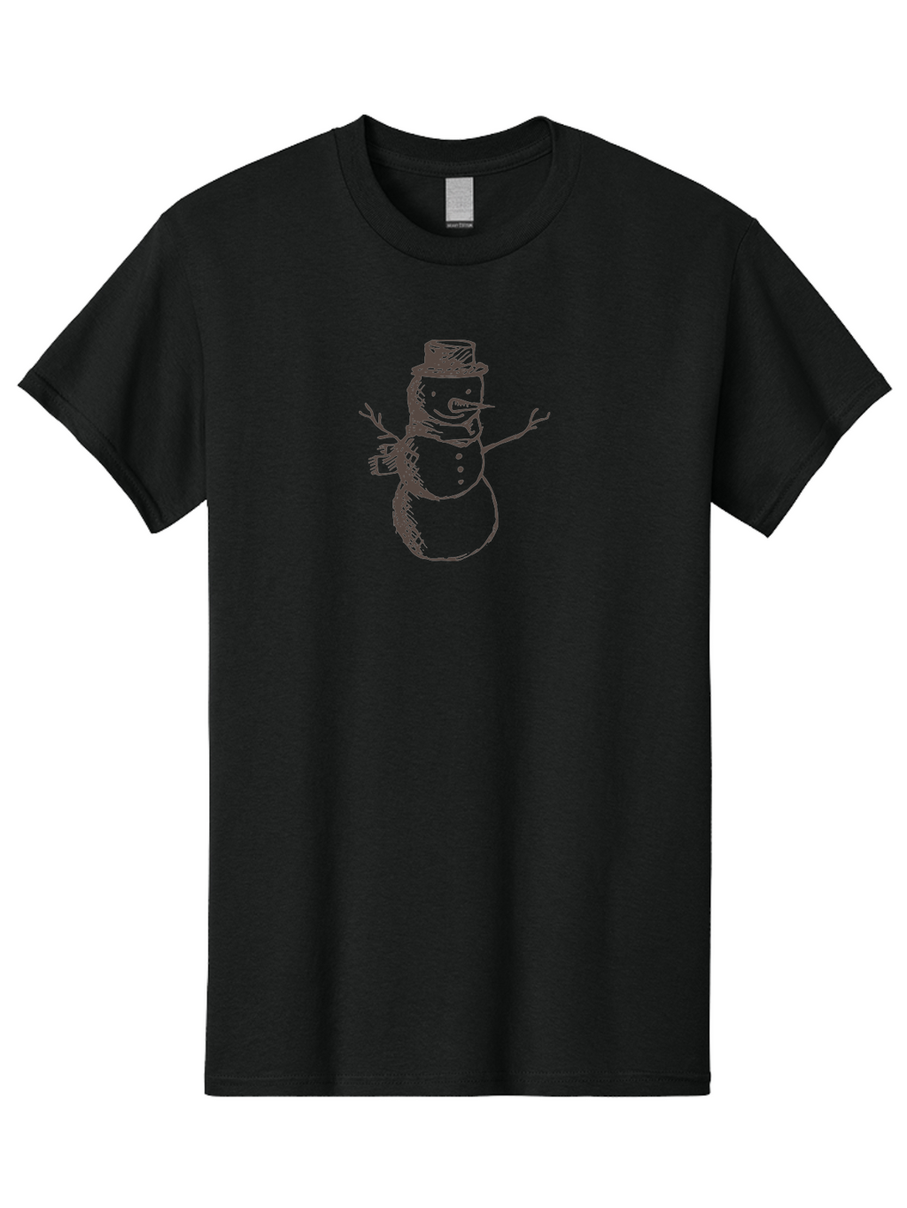 Snowman Men'S Graphic Tee, 100% Cotton, Comfortable Casual Summer Wear, Machine Washable, Hand Drawn Snowman, Winter Character, Festive Illustration, Christmas Theme, Snowman With Top Hat, Scarf And Branches, Cartoon Style, Simple Drawing, Aab128