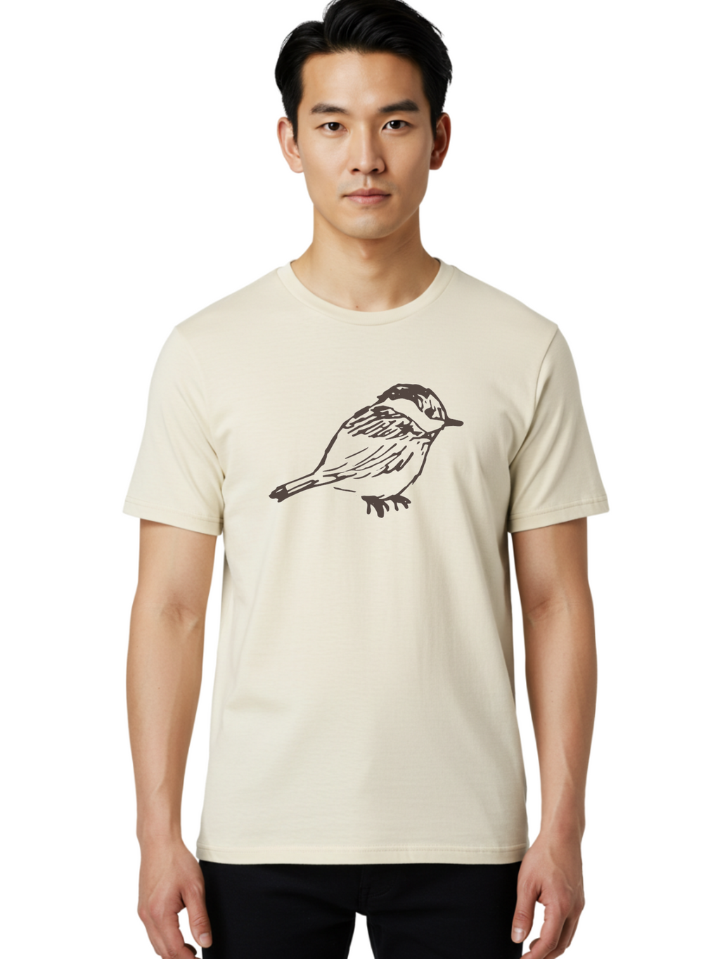 Sparrow Men'S Graphic Tee, 100% Cotton, Comfortable Casual Summer Wear, Machine Washable, Simple Bird, Illustration Art, Minimalist Design, Animal Graphics, Wildlife Illustration, Bird Species Aab130