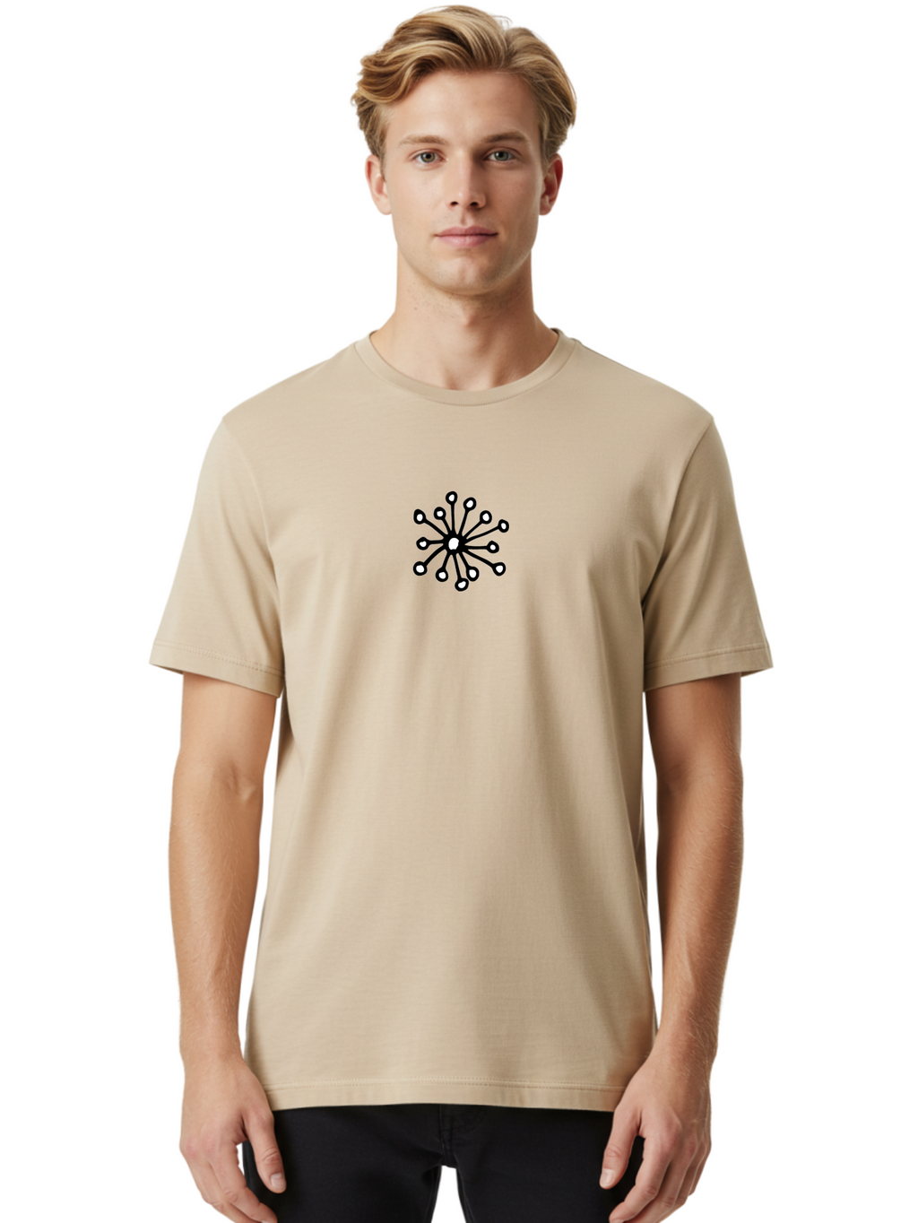 Sperm-Cell Men'S Graphic Tee, 100% Cotton, Comfortable Casual Summer Wear, Machine Washable, Bacteria Illustration, Simple Design, Microbial Art, Abstract Shapes, Black And White, Minimalist Style, Scientific Graphics Aab131