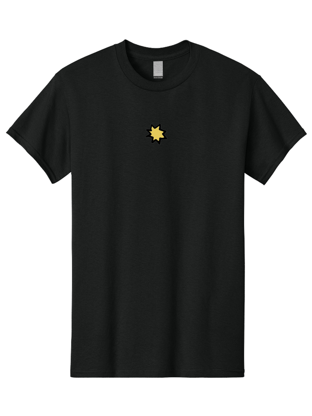 Star-Icon Men'S Graphic Tee, 100% Cotton, Comfortable Casual Summer Wear, Machine Washable, Yellow Star, Cartoon Style, Simple Design, Black Outline, Graphic Element, Illustration, Digital Art Aab134