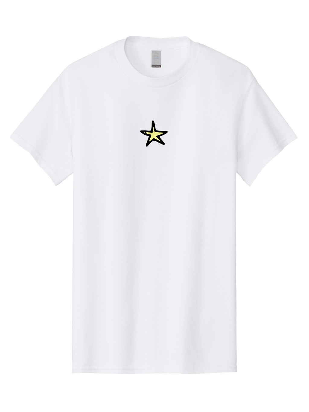 Star Men'S Graphic Tee, 100% Cotton, Comfortable Casual Summer Wear, Machine Washable, Star Icon, Five-Pointed Star, Simple Design, Minimalist Graphic, Bold Lines, Yellow Fill, Black Outline, Modern Style, Digital Art Aab135