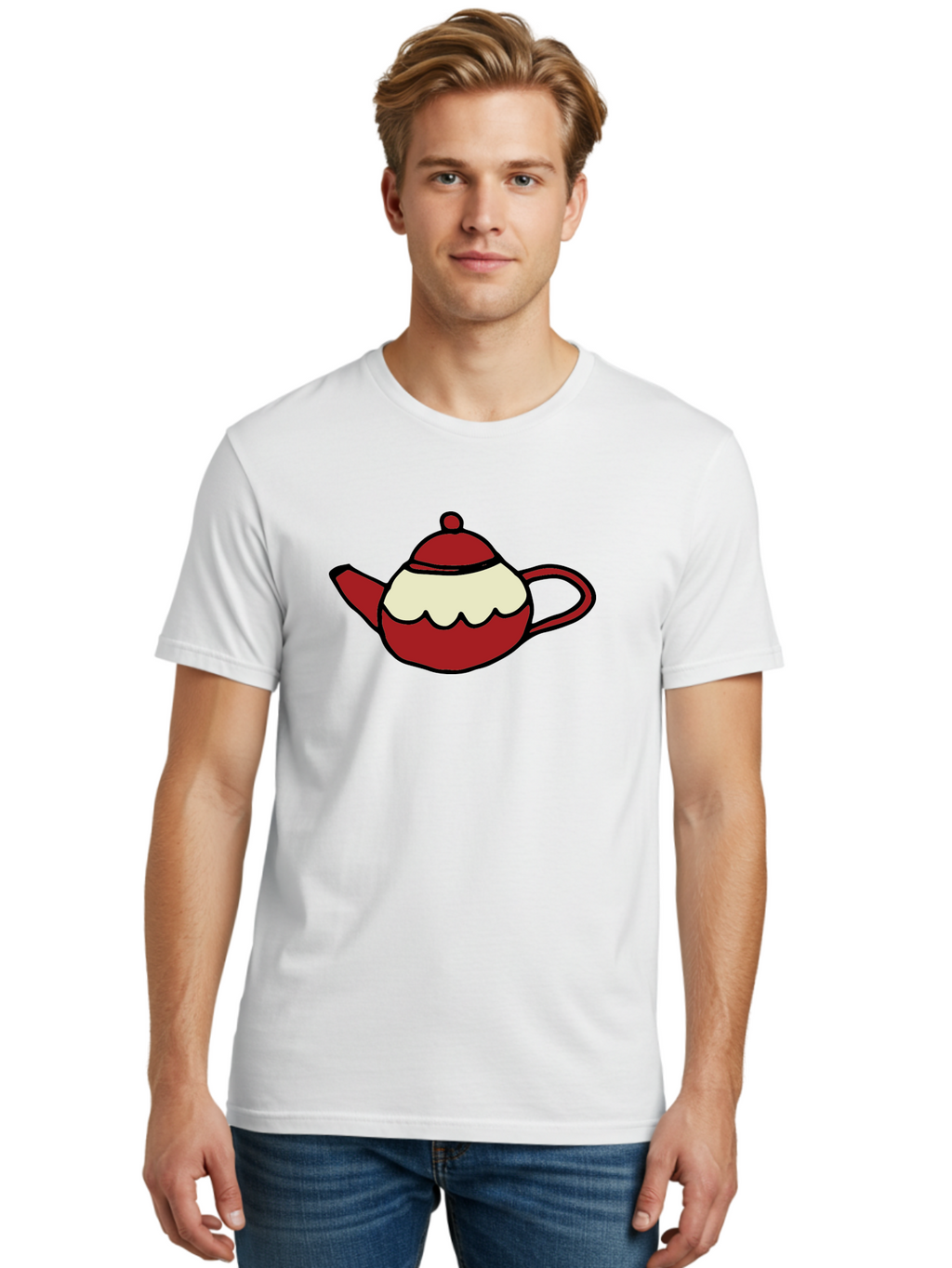 Teapot Men'S Graphic Tee, 100% Cotton, Comfortable Casual Summer Wear, Machine Washable, Teapot, Red Teapot, Cartoon Teapot, Tea, Beverage, Hospitality, Comfort, Whimsical Illustration, Tea Party, Digital Art Aab142