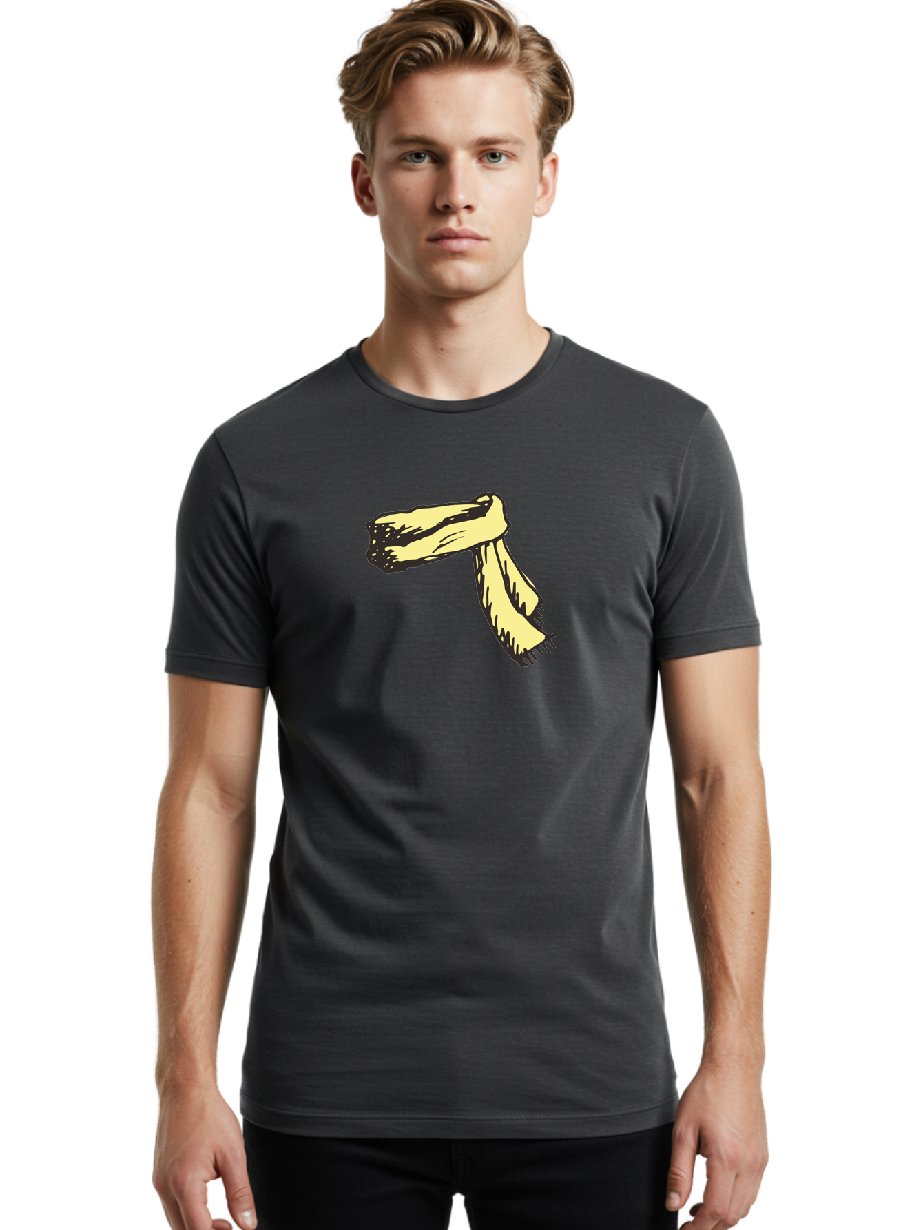 Torn-Fabric Men'S Graphic Tee, 100% Cotton, Comfortable Casual Summer Wear, Machine Washable, Yellow Scarf, Casual Fashion, Accessory, Stylish Look, Fashion Trend, Winter Wear, Clothing Accessory Aab146