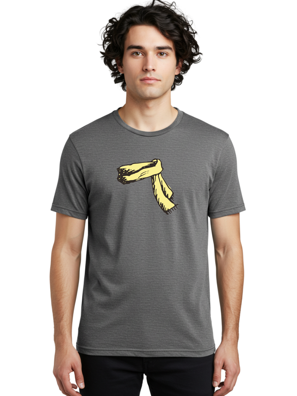 Torn-Fabric Men'S Graphic Tee, 100% Cotton, Comfortable Casual Summer Wear, Machine Washable, Yellow Scarf, Casual Fashion, Accessory, Stylish Look, Fashion Trend, Winter Wear, Clothing Accessory Aab146