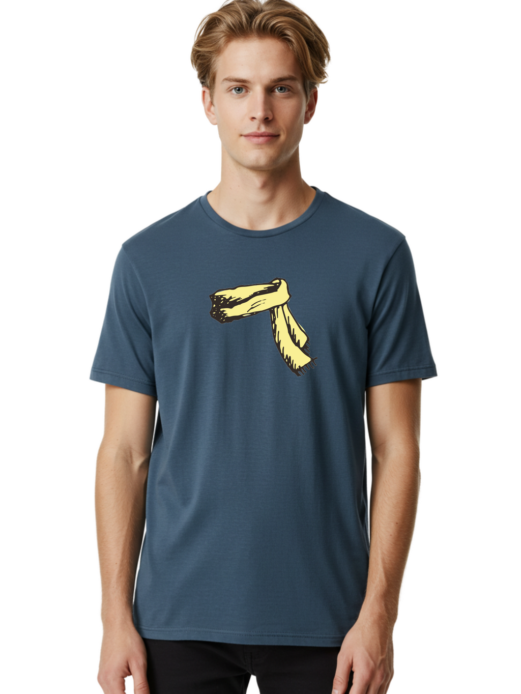 Torn-Fabric Men'S Graphic Tee, 100% Cotton, Comfortable Casual Summer Wear, Machine Washable, Yellow Scarf, Casual Fashion, Accessory, Stylish Look, Fashion Trend, Winter Wear, Clothing Accessory Aab146