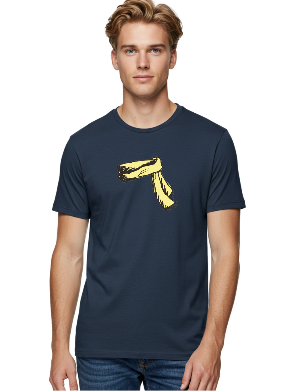 Torn-Fabric Men'S Graphic Tee, 100% Cotton, Comfortable Casual Summer Wear, Machine Washable, Yellow Scarf, Casual Fashion, Accessory, Stylish Look, Fashion Trend, Winter Wear, Clothing Accessory Aab146