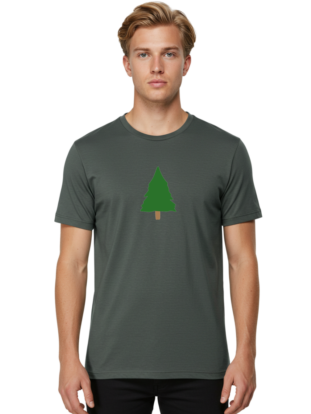 Tree-2 Men'S Graphic Tee, 100% Cotton, Comfortable Casual Summer Wear, Machine Washable, Simple Pine Tree, Minimalist Illustration, Evergreen Tree, Cartoon Style, Forest Icon, Eco-Friendly Symbol, Nature Graphic, Coniferous Tree, Digital Art Aab148