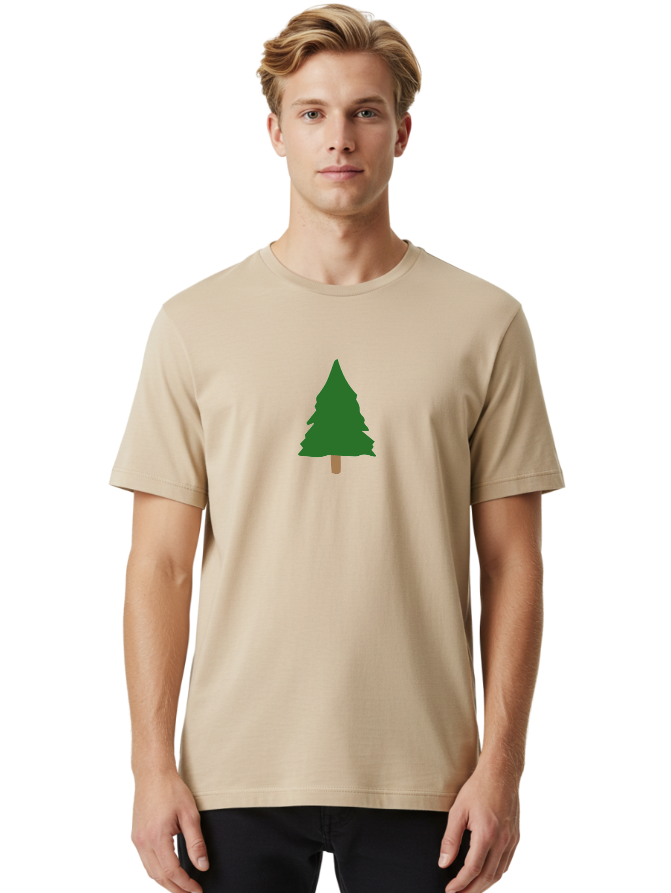 Tree-2 Men'S Graphic Tee, 100% Cotton, Comfortable Casual Summer Wear, Machine Washable, Simple Pine Tree, Minimalist Illustration, Evergreen Tree, Cartoon Style, Forest Icon, Eco-Friendly Symbol, Nature Graphic, Coniferous Tree, Digital Art Aab148