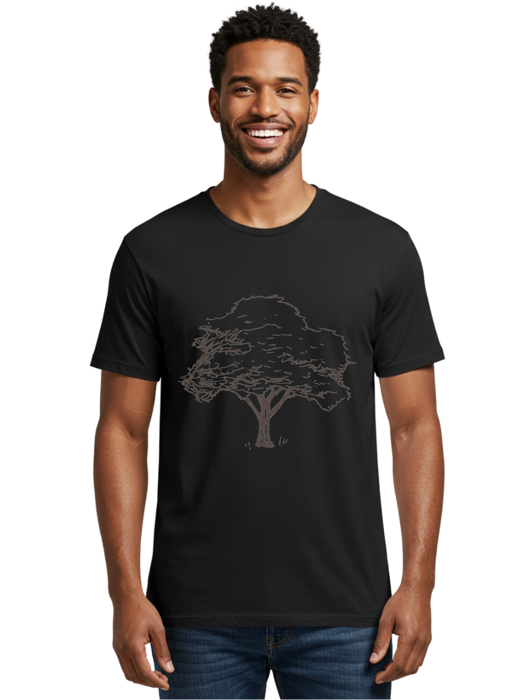 Tree Men'S Graphic Tee, 100% Cotton, Comfortable Casual Summer Wear, Machine Washable, Simple Tree Illustration, Minimalist Art, Dark Purple Lines, Nature-Inspired Design, Hand-Drawn Tree, Abstract Foliage, Modern Graphic Aab149