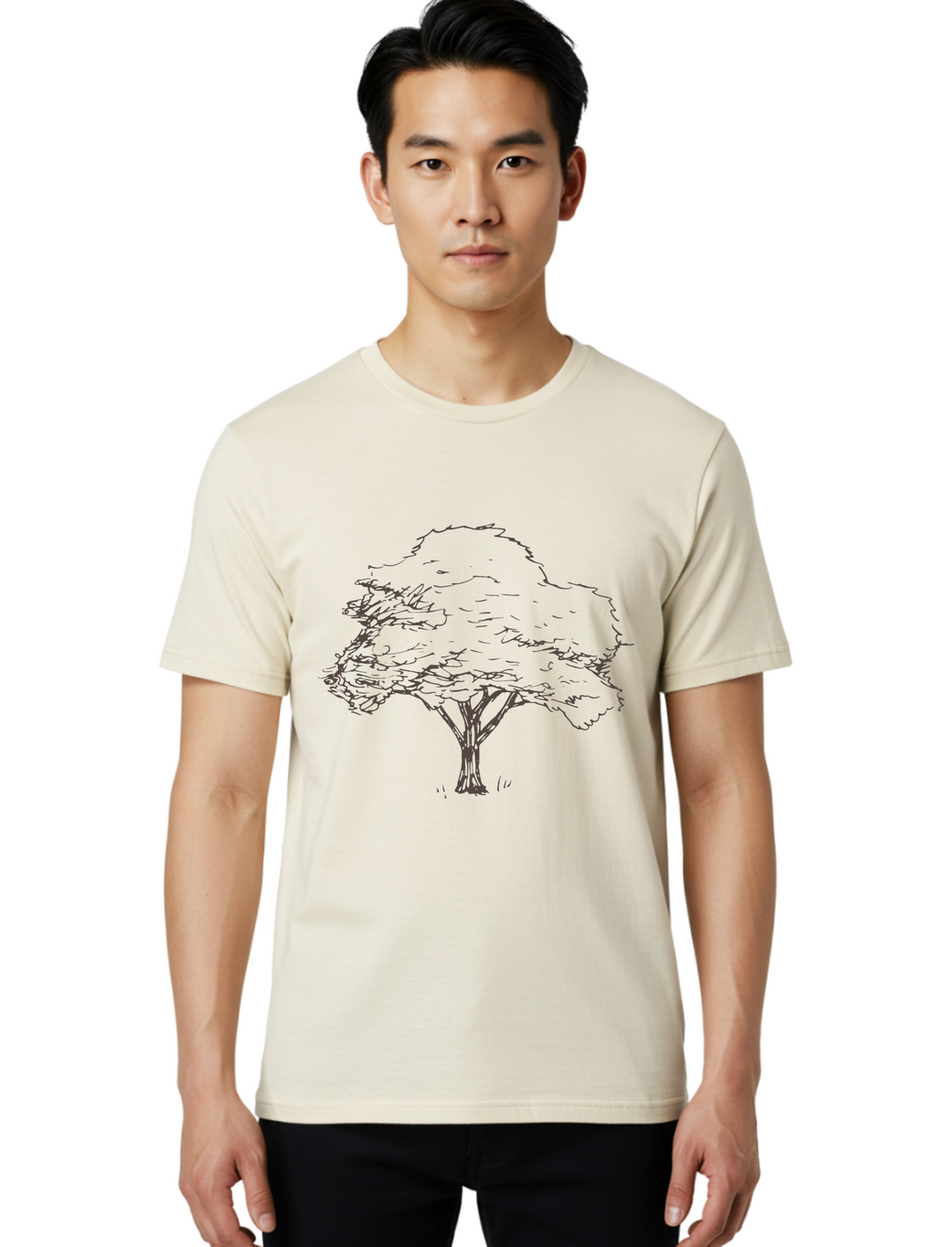 Tree Men'S Graphic Tee, 100% Cotton, Comfortable Casual Summer Wear, Machine Washable, Simple Tree Illustration, Minimalist Art, Dark Purple Lines, Nature-Inspired Design, Hand-Drawn Tree, Abstract Foliage, Modern Graphic Aab149