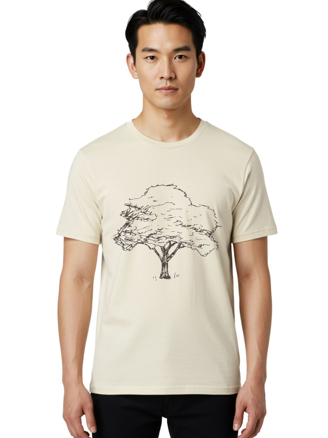 Tree Men'S Graphic Tee, 100% Cotton, Comfortable Casual Summer Wear, Machine Washable, Simple Tree Illustration, Minimalist Art, Dark Purple Lines, Nature-Inspired Design, Hand-Drawn Tree, Abstract Foliage, Modern Graphic Aab149