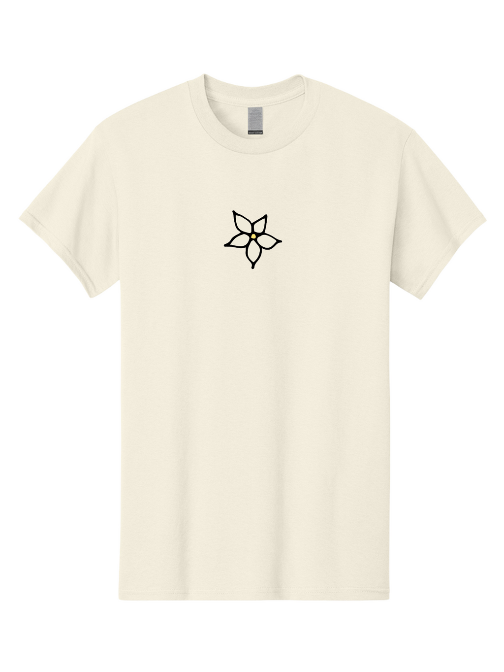 White-Flower-1 Men'S Graphic Tee, 100% Cotton, Comfortable Casual Summer Wear, Machine Washable, Simple Flower Illustration, Minimalist Design, White Petals, Black Outline, Yellow Center, Delicate Charm, Elegant Simplicity, Floral Motif, Aab160