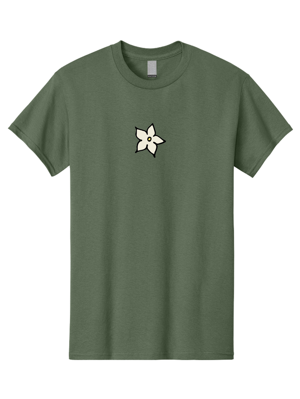 White-Flower Men'S Graphic Tee, 100% Cotton, Comfortable Casual Summer Wear, Machine Washable, Simple White Flower, Minimalist Design, Five-Petaled Flower, Black Outline, Centered Composition, Floral Icon, Cartoon-Style Flower, Simple Graphics Aab162