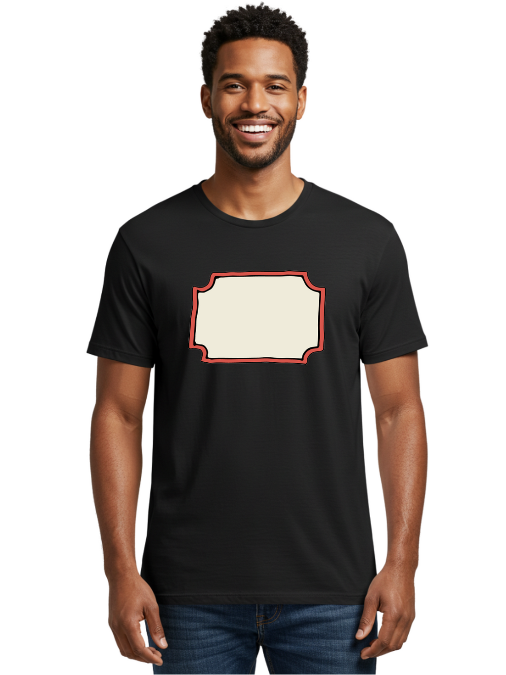 White-Label Men'S Graphic Tee, 100% Cotton, Comfortable Casual Summer Wear, Machine Washable, Blank Sign, Empty Sign, Red Border, White Background, Simple Design, Graphic Element, Customizable Template, Placeholder Text, Signage Mockup Aab163