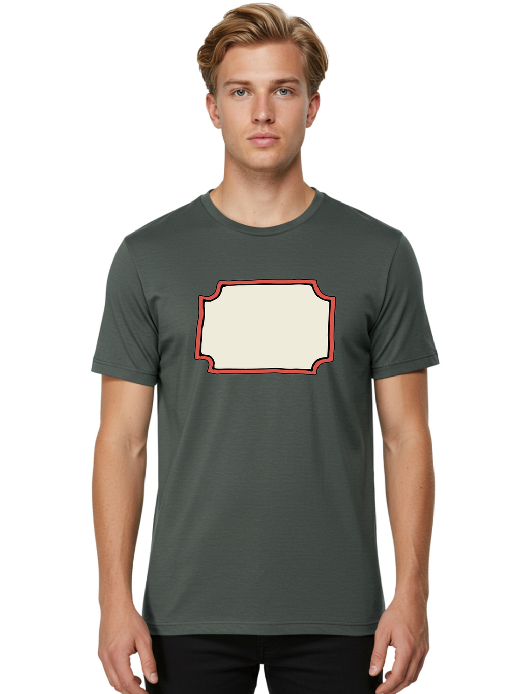White-Label Men'S Graphic Tee, 100% Cotton, Comfortable Casual Summer Wear, Machine Washable, Blank Sign, Empty Sign, Red Border, White Background, Simple Design, Graphic Element, Customizable Template, Placeholder Text, Signage Mockup Aab163