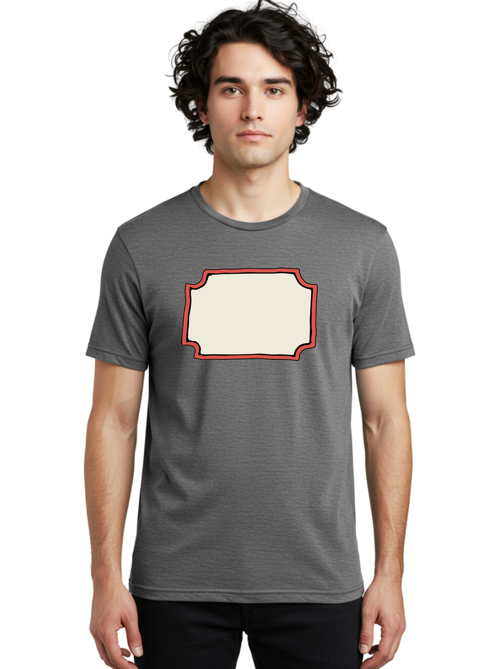 White-Label Men'S Graphic Tee, 100% Cotton, Comfortable Casual Summer Wear, Machine Washable, Blank Sign, Empty Sign, Red Border, White Background, Simple Design, Graphic Element, Customizable Template, Placeholder Text, Signage Mockup Aab163