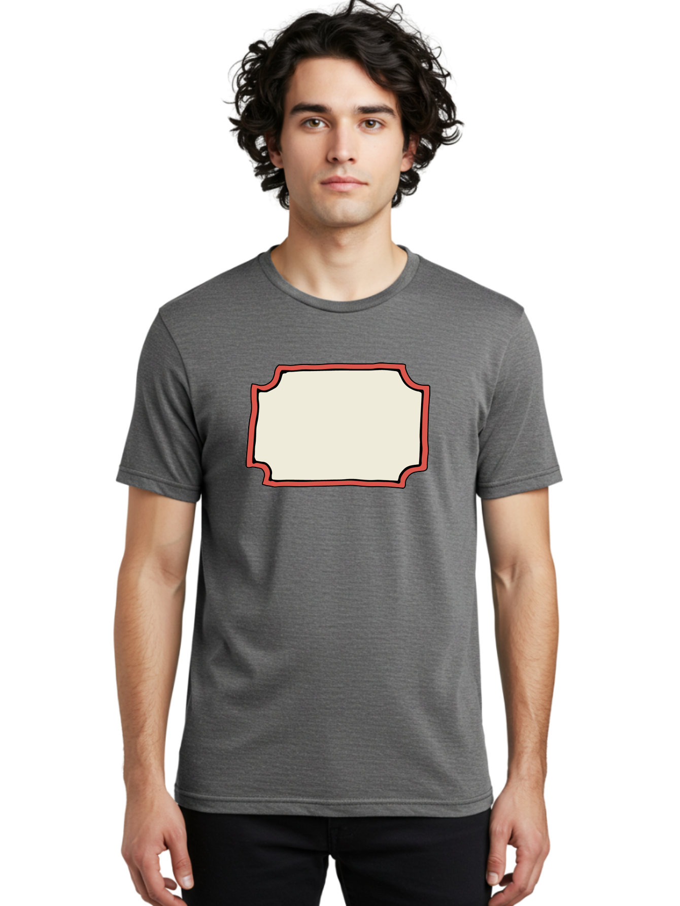 White-Label Men'S Graphic Tee, 100% Cotton, Comfortable Casual Summer Wear, Machine Washable, Blank Sign, Empty Sign, Red Border, White Background, Simple Design, Graphic Element, Customizable Template, Placeholder Text, Signage Mockup Aab163
