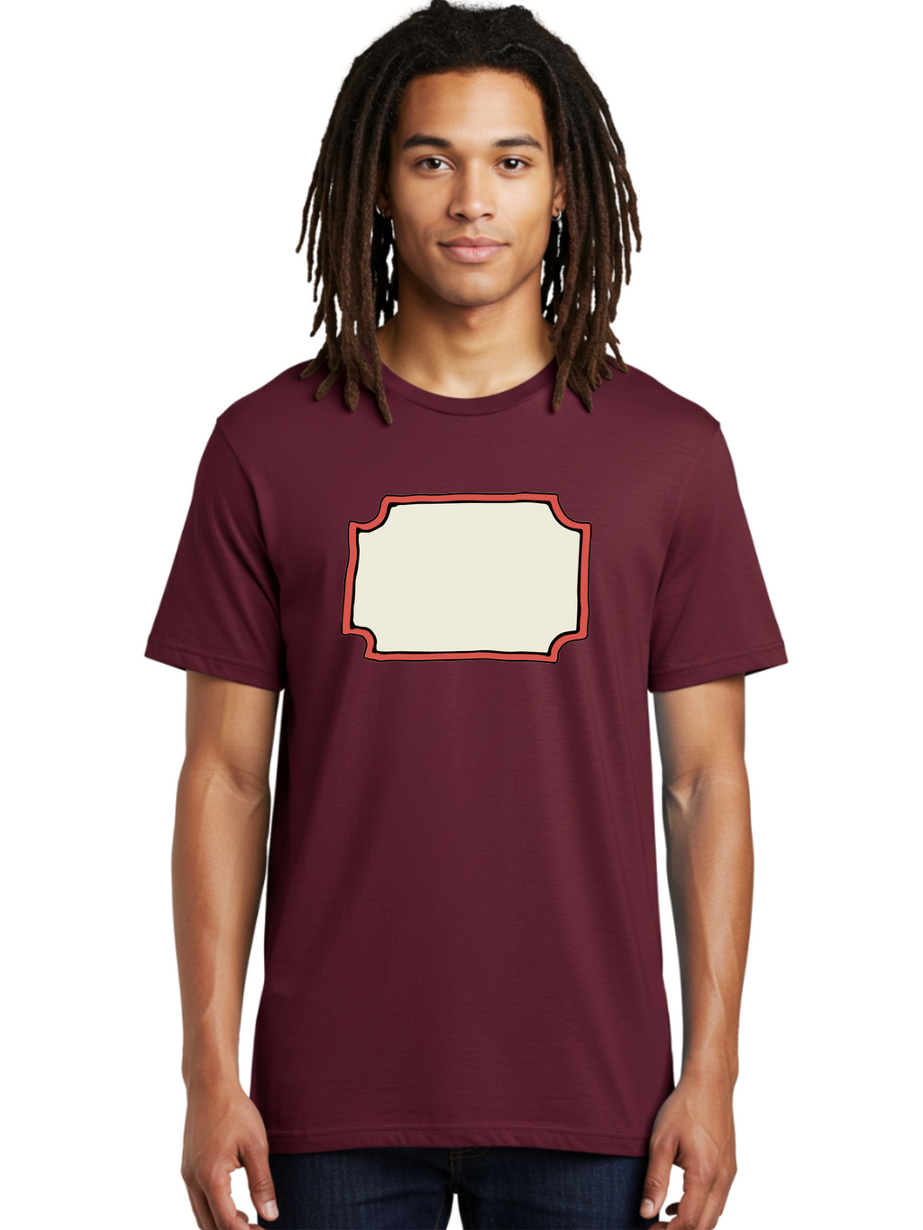 White-Label Men'S Graphic Tee, 100% Cotton, Comfortable Casual Summer Wear, Machine Washable, Blank Sign, Empty Sign, Red Border, White Background, Simple Design, Graphic Element, Customizable Template, Placeholder Text, Signage Mockup Aab163