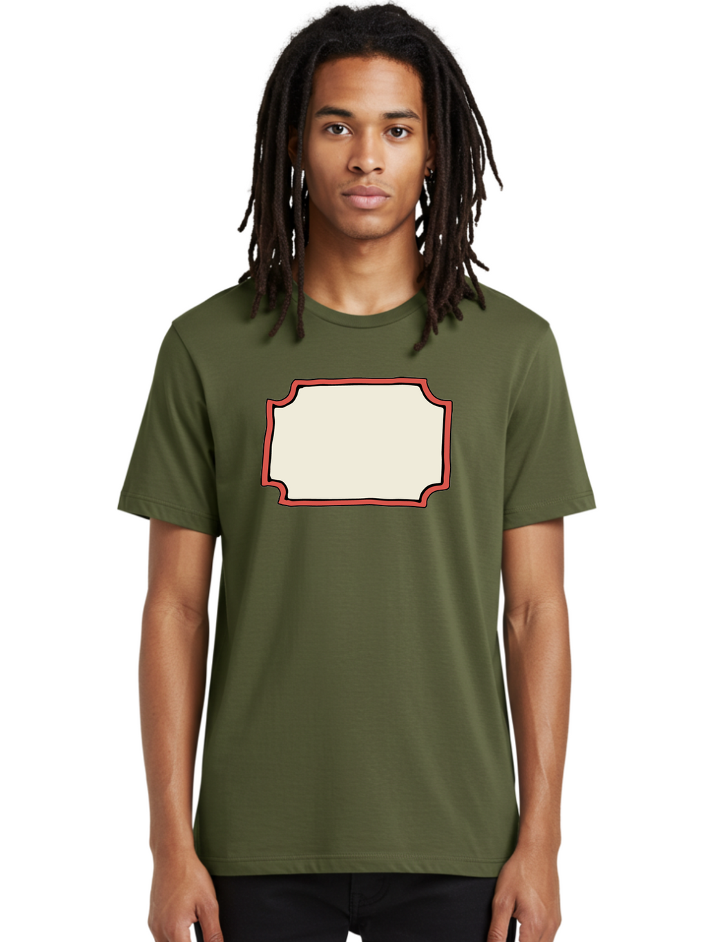 White-Label Men'S Graphic Tee, 100% Cotton, Comfortable Casual Summer Wear, Machine Washable, Blank Sign, Empty Sign, Red Border, White Background, Simple Design, Graphic Element, Customizable Template, Placeholder Text, Signage Mockup Aab163