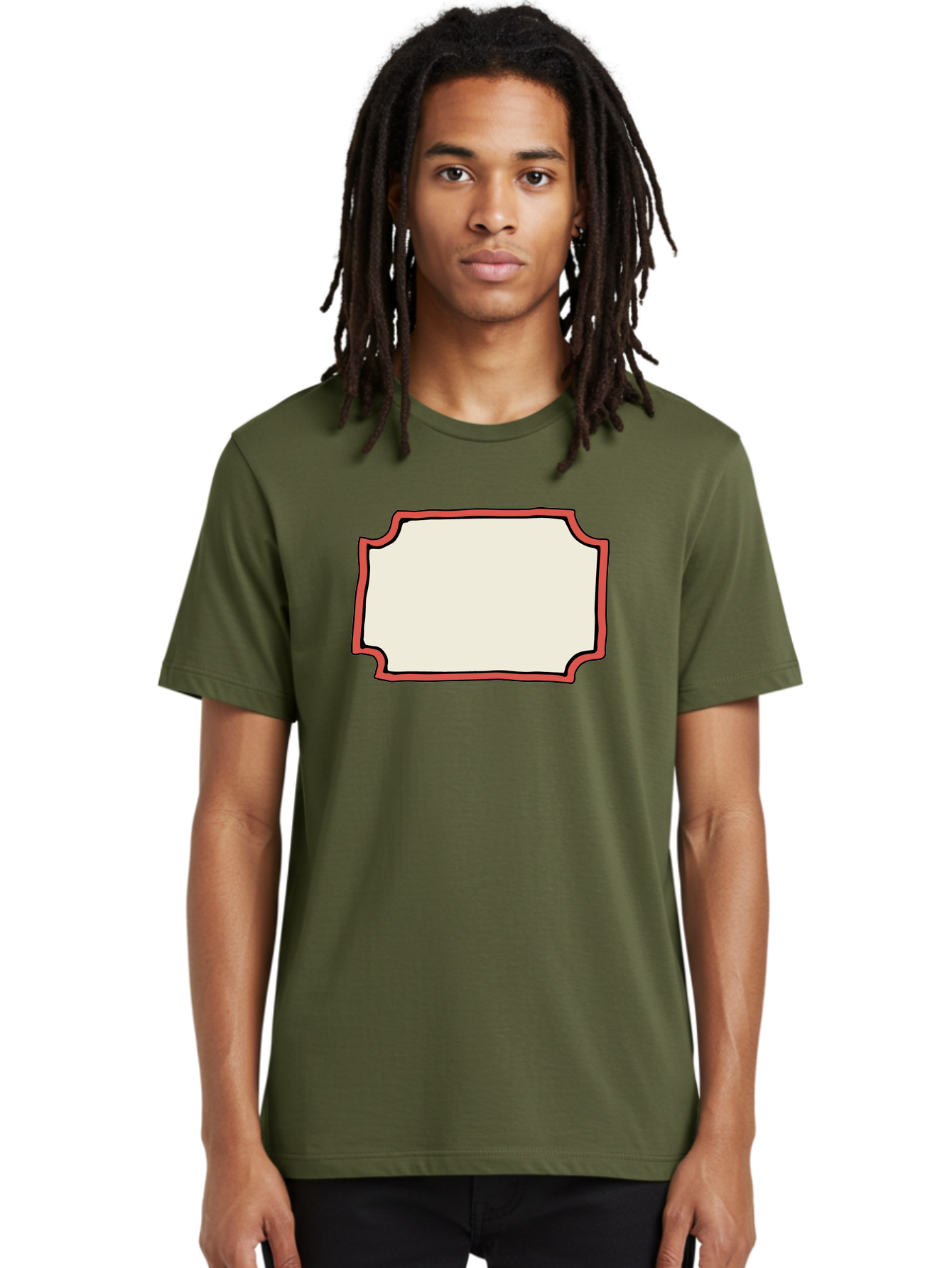 White-Label Men'S Graphic Tee, 100% Cotton, Comfortable Casual Summer Wear, Machine Washable, Blank Sign, Empty Sign, Red Border, White Background, Simple Design, Graphic Element, Customizable Template, Placeholder Text, Signage Mockup Aab163